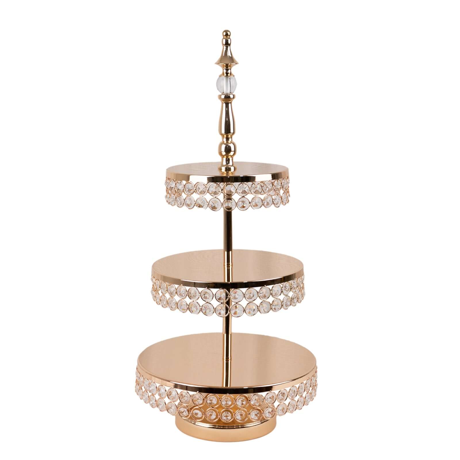 3-Tier Cake Stand Crystal Beaded Gold with Round Mirror Top - Metal Cupcake Tower Dessert Display 26