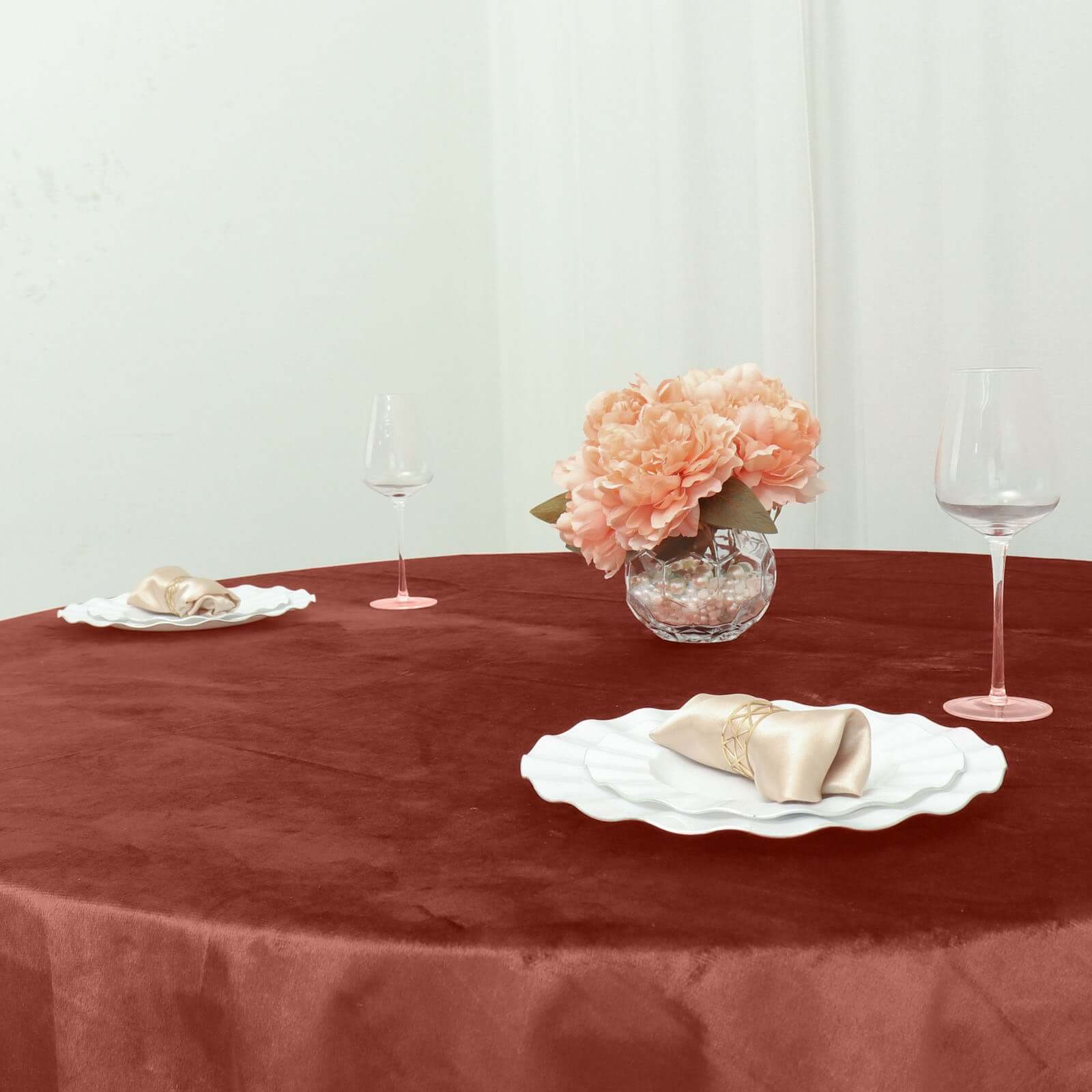 Premium Velvet 120 Round Tablecloth Terracotta (Rust) - Reusable Soft & Seamless Table Cover