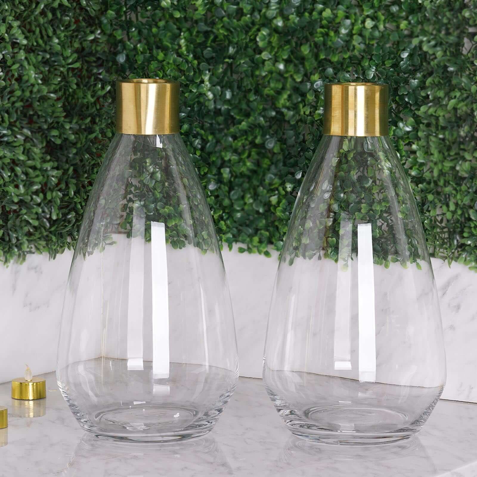 2-Pack Glass Flower Vases Teardrop Design Clear with Gold Metal Top - Stylish Event Table Centerpieces 14