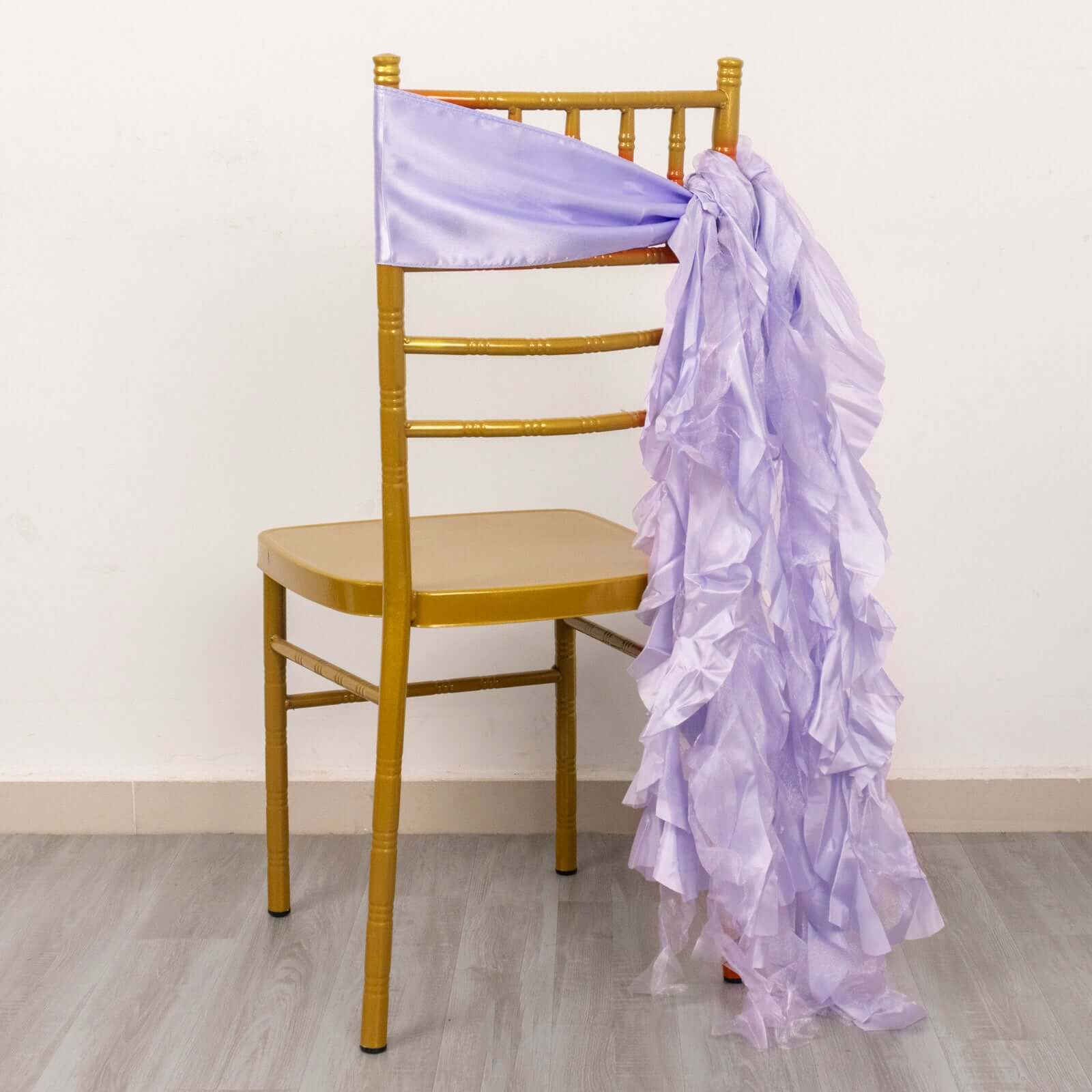 5 Pack Chiffon Satin Chair Sashes Lavender Lilac - Easy to Install Ruffled Curly Willow