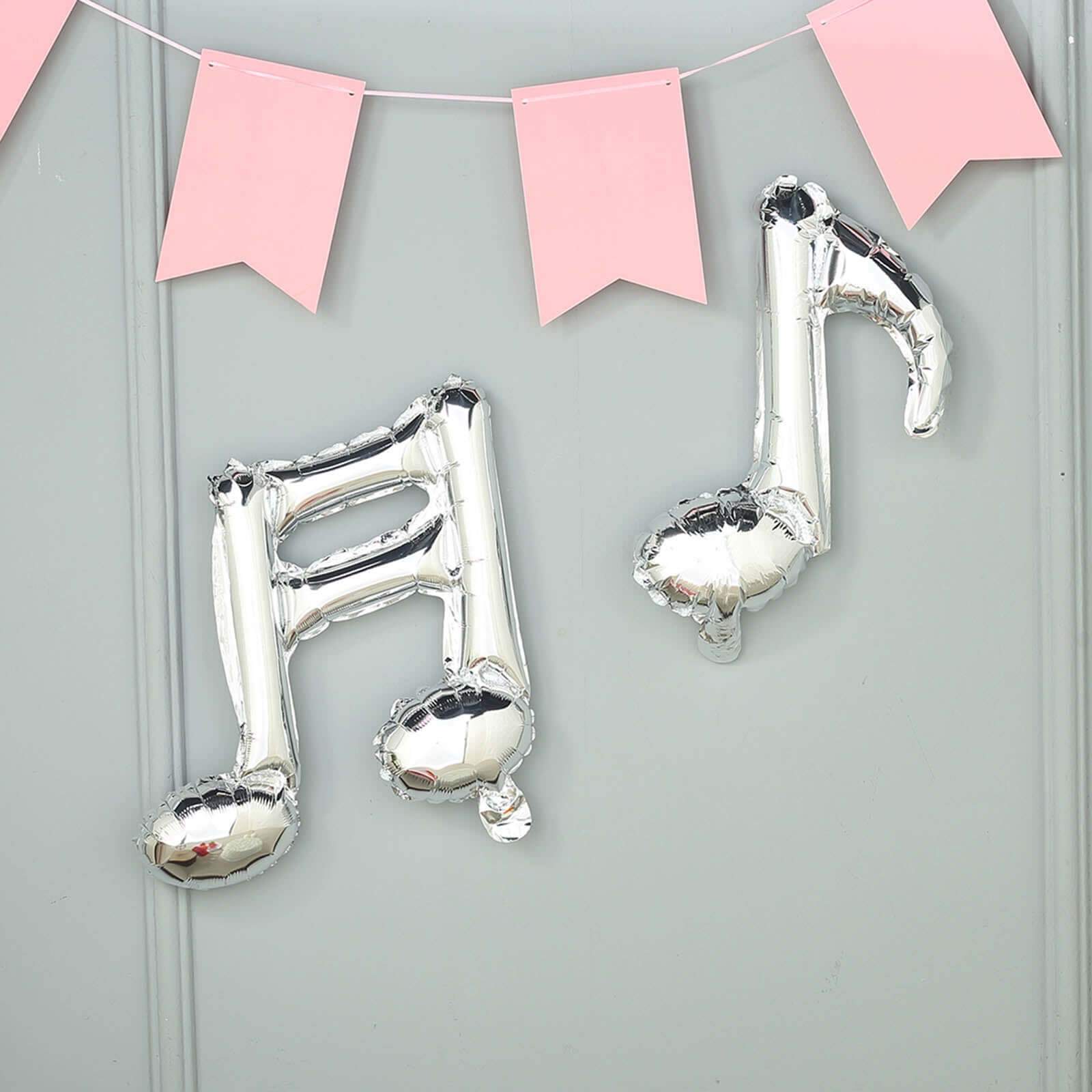 6 Pack Shiny Silver Single and Double Music Note Mylar Foil Balloons