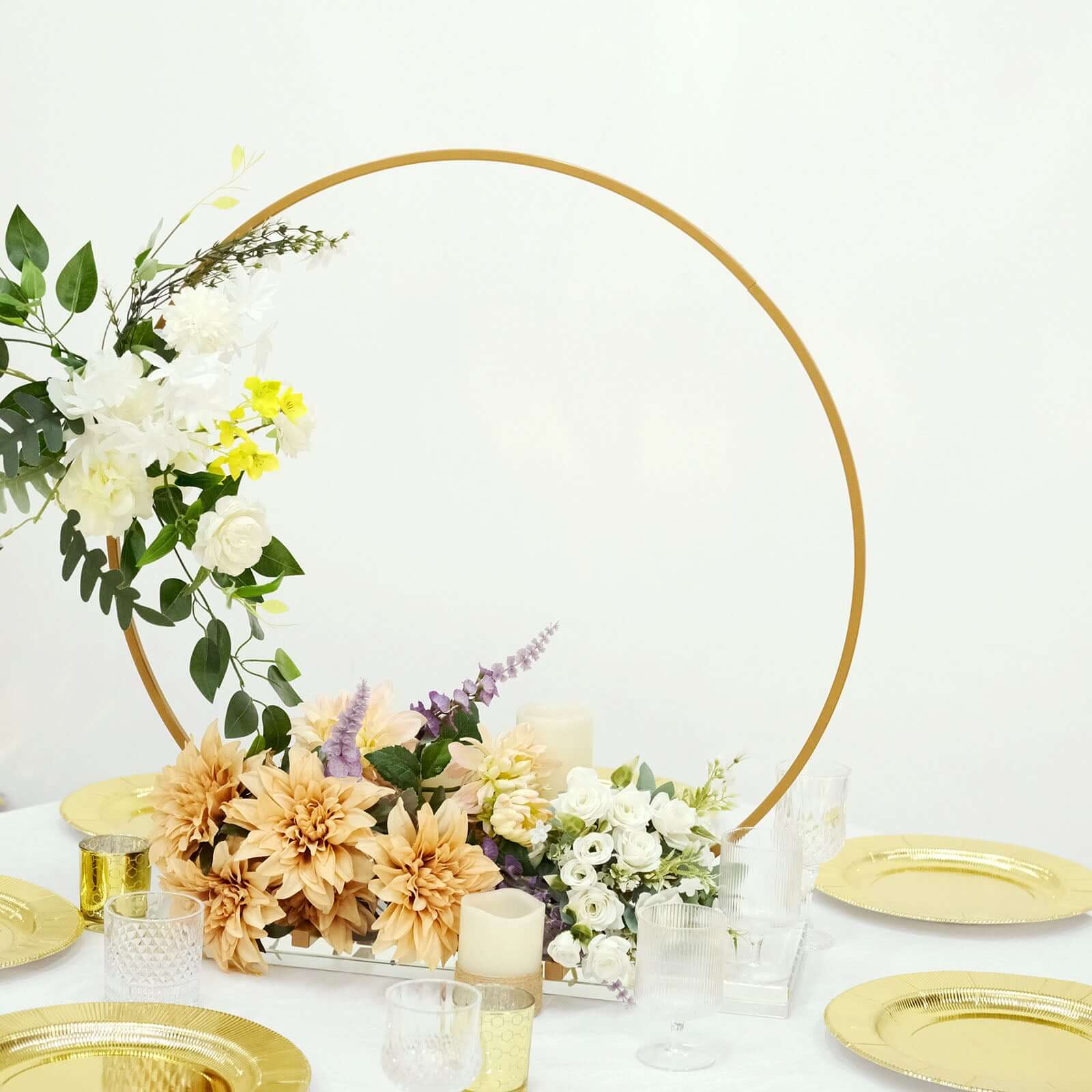 28 Gold Metal Round Hoop Wedding Centerpiece, Self Standing Table Floral Wreath Frame