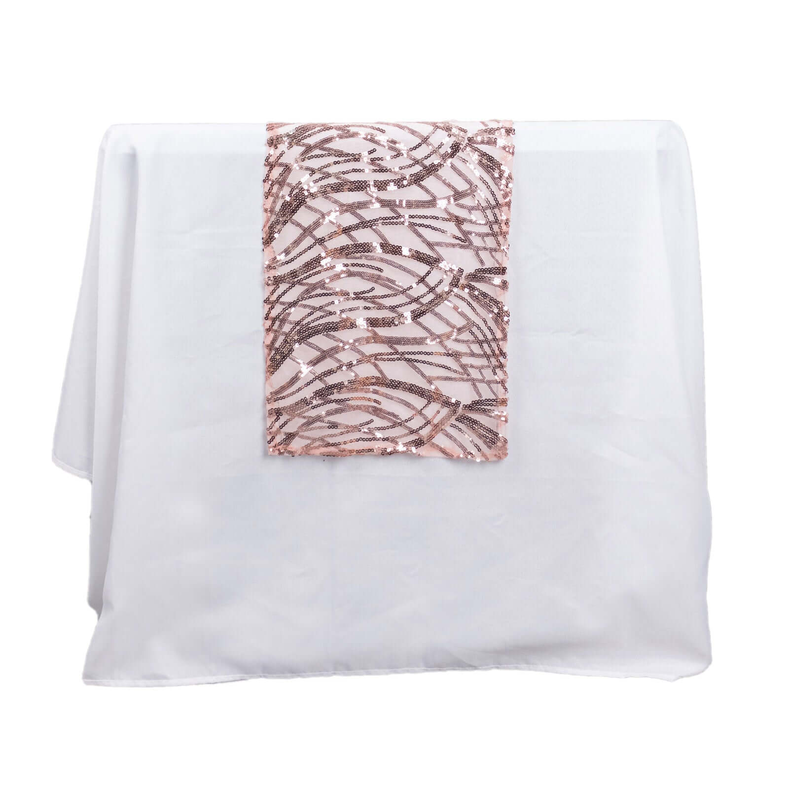 Sequin Mesh 12x108 Table Runner Blush Stylish Wave Embroidery