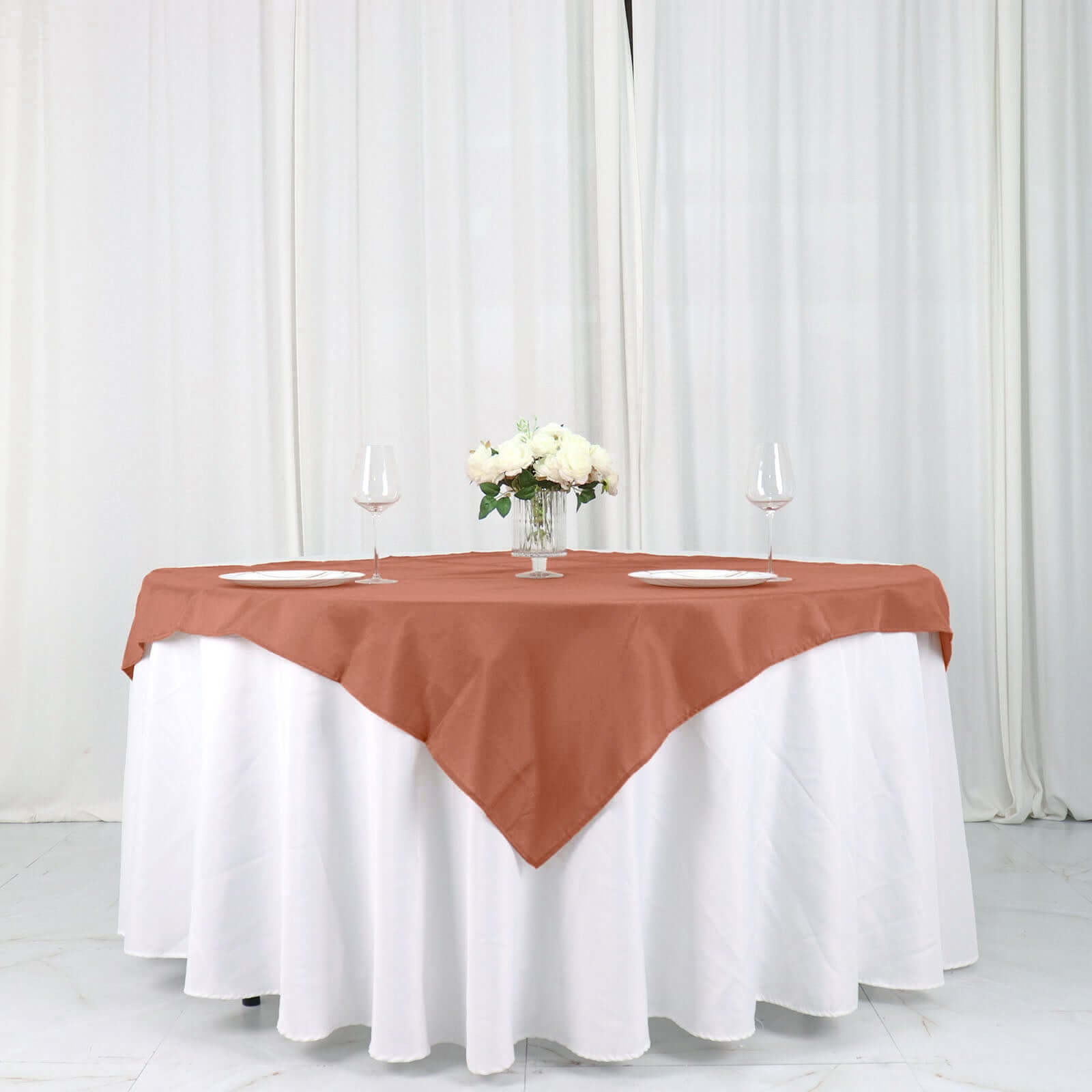 Polyester 54x54 Table Overlay Square Tablecloth Terracotta (Rust) - Wrinkle-Resistant & Durable Table Cover