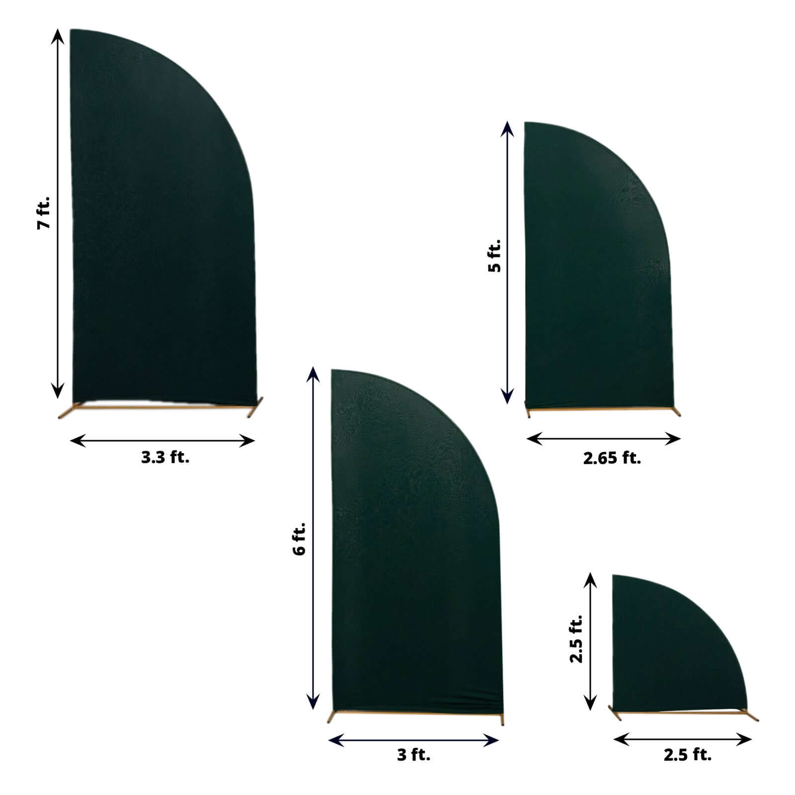 Set of 4 Matte Hunter Emerald Green Spandex Half Moon Chiara Backdrop Stand Covers, Custom Fitted Wedding Arch Covers - 2.5ft,5ft,6ft,7ft