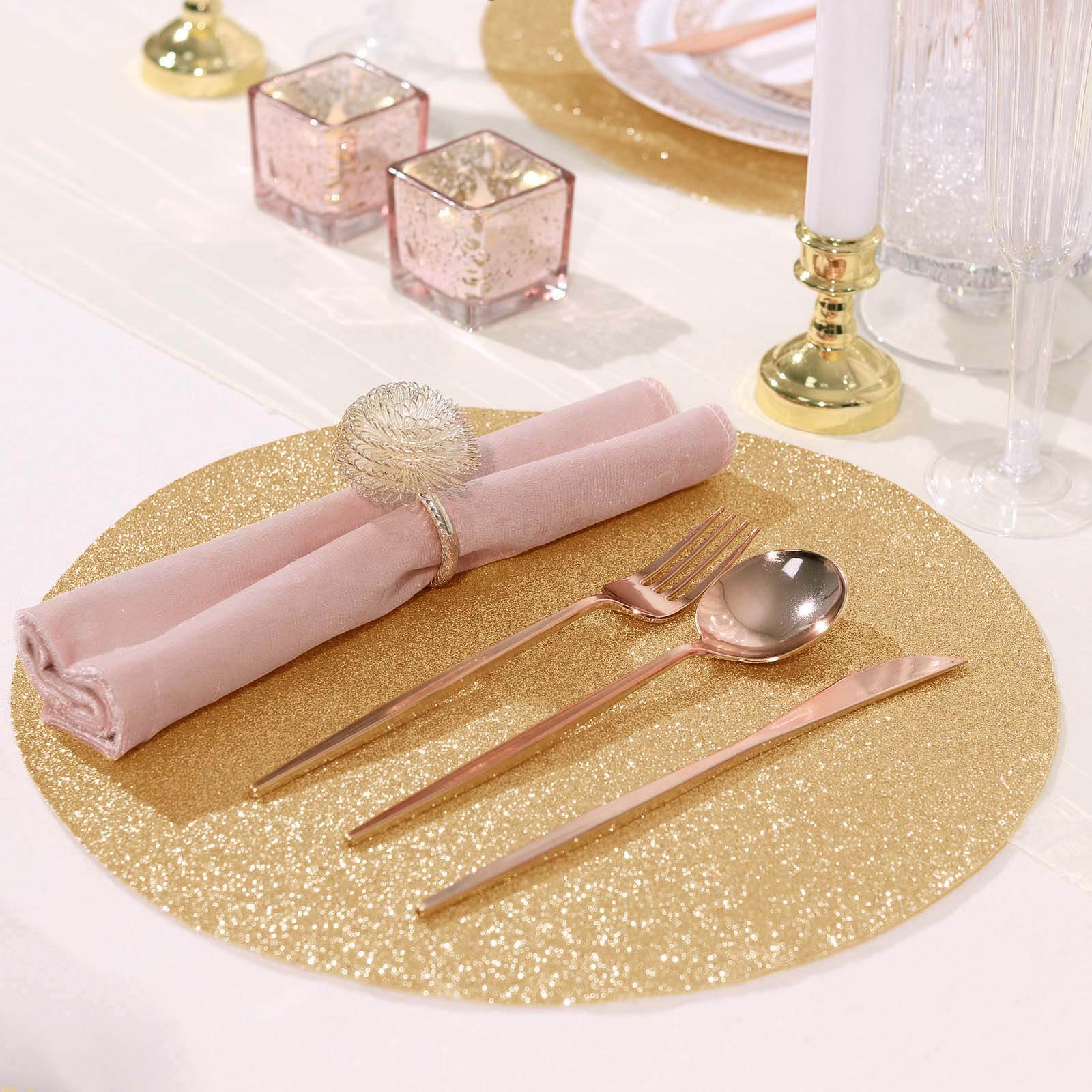 6-Pack Placemats Glitter Design Champagne Sparkle Round - Non-Slip Decorative Dining Table Mats 13