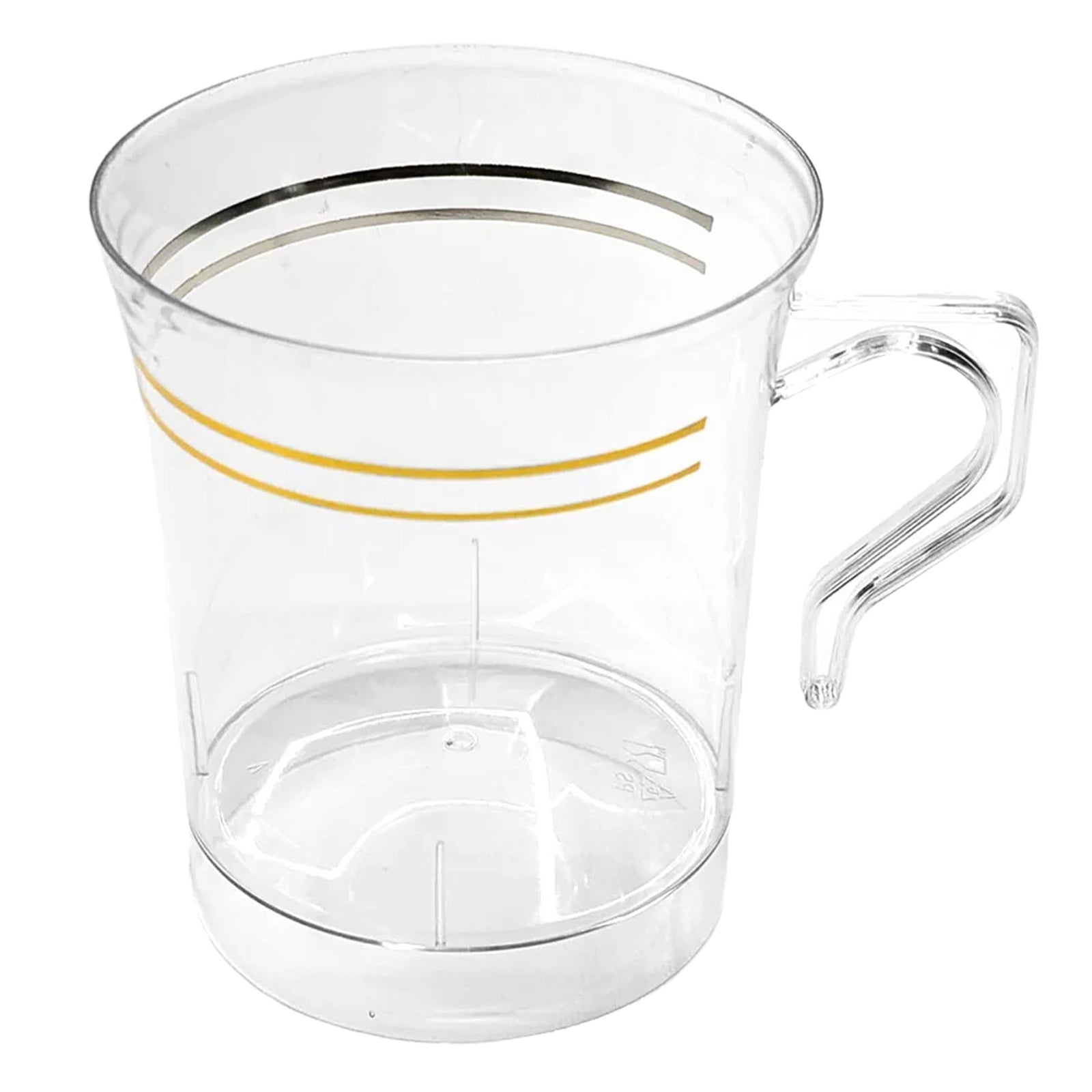 8-Pack Plastic Coffee Mugs Clear with Gold Stripes - Sturdy Disposable Cups for Coffee and Tea 8oz 3.5