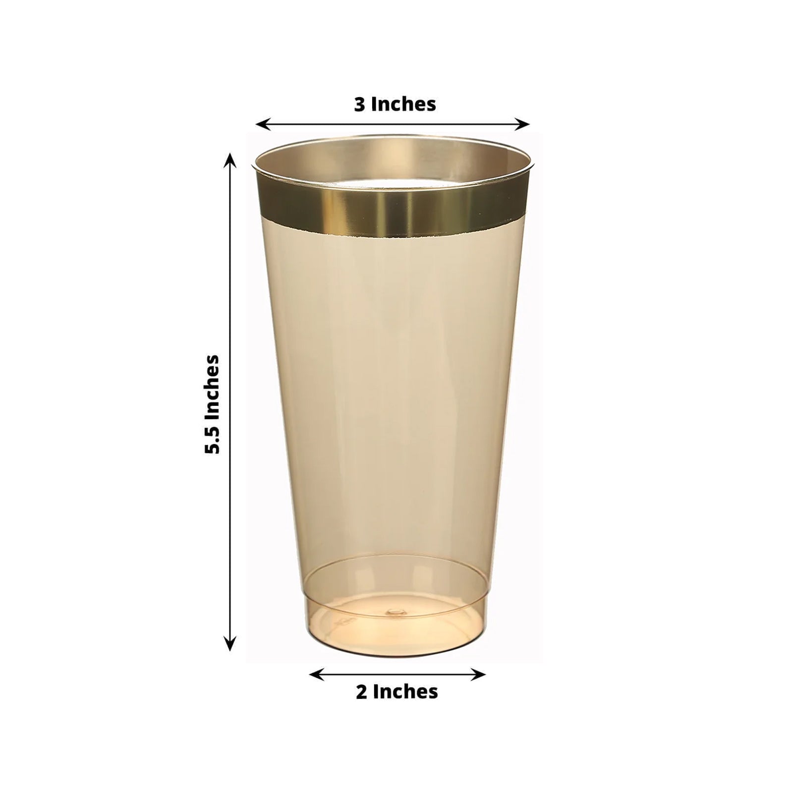 12-Pack Plastic Party Cups Transparent Amber Gold with Gold Rim - Durable Disposable Tumblers for Drinks 17oz 5.5