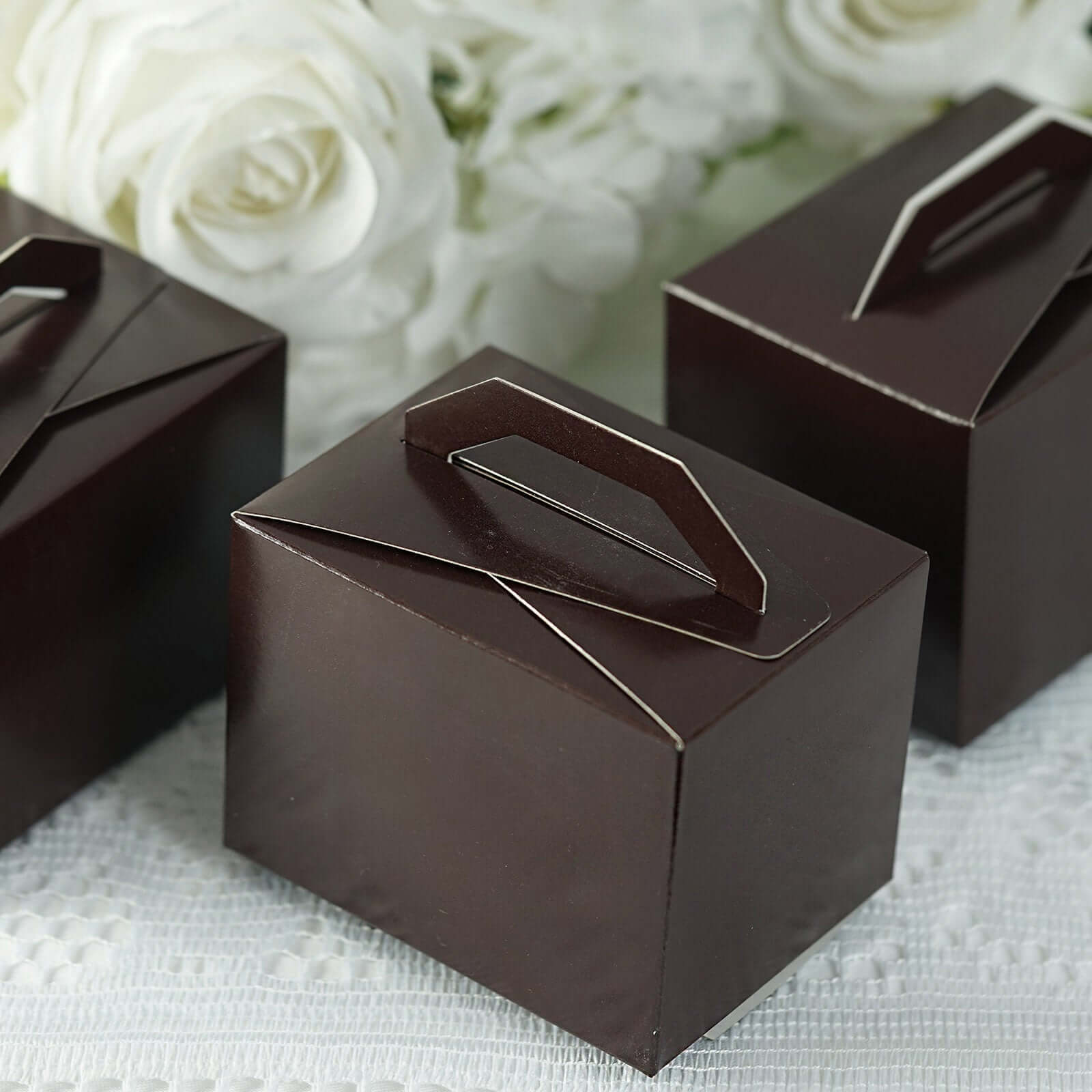 100 Pack 4x3x3 Chocolate Brown Tote Party Favor Candy Gift Boxes