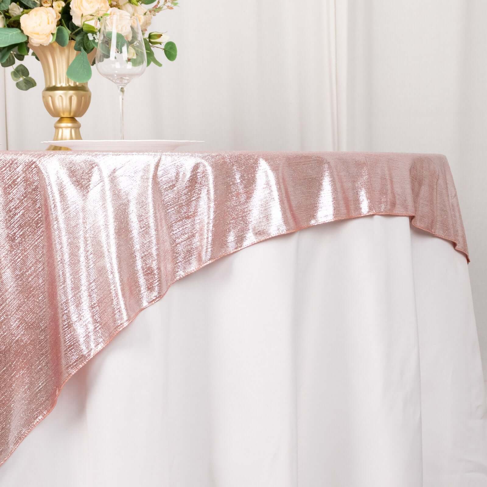 Polyester 72x72 Table Overlay Square Tablecloth Rose Gold - Sequin Dots Wrinkle-Free Table Cover