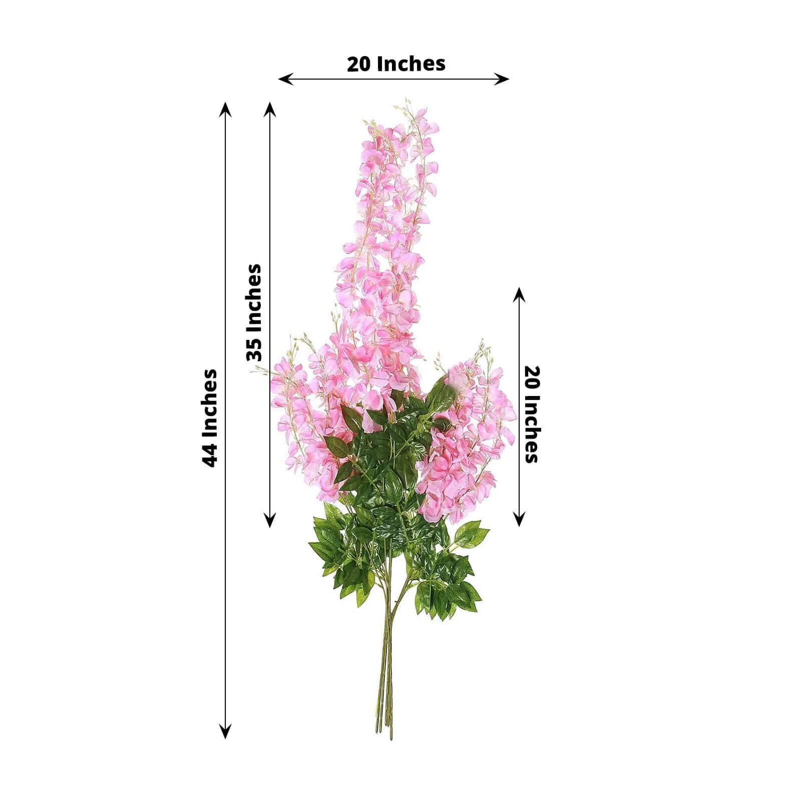 5 Pack 44 Silk Hanging Wisteria Flower Garland Vines in Pink, 3 Strands in 1 Bush