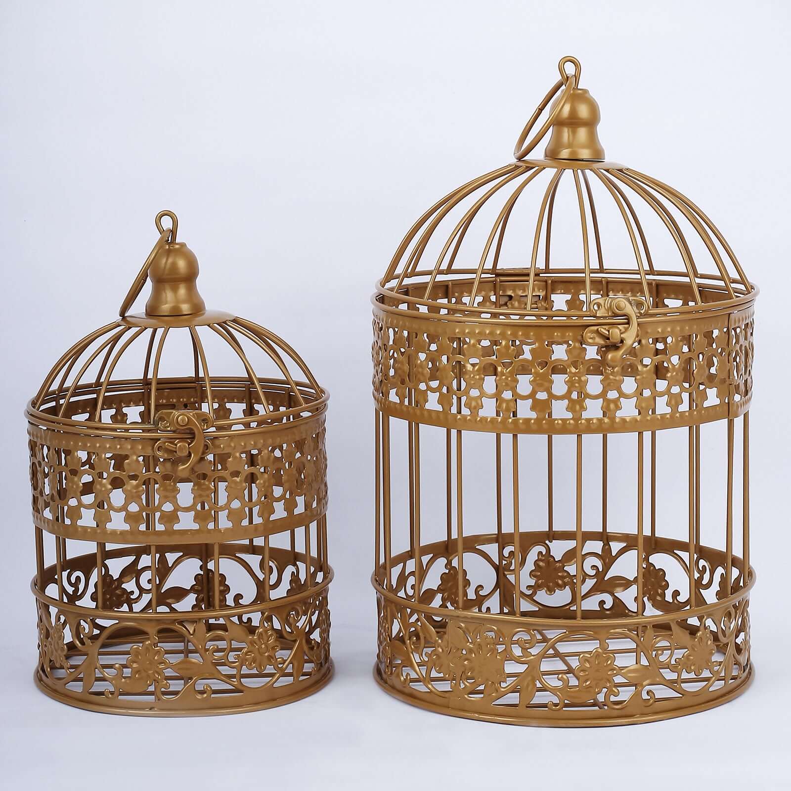 Set of 2 Card Holders Wrought Iron Bird Cage Design Metallic Gold - Decorative Display Stand 9/13