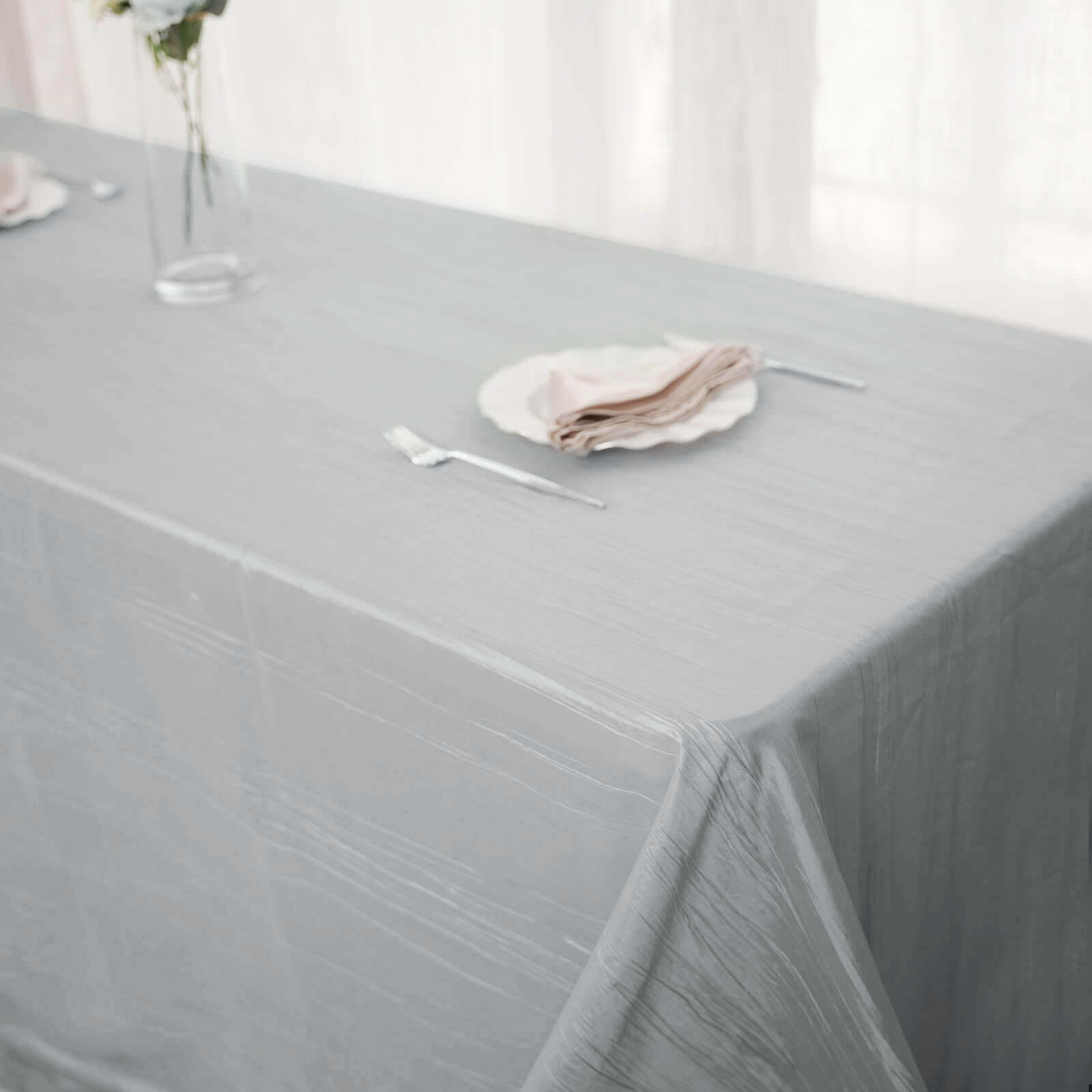 Taffeta 90x156 Rectangle Tablecloth Silver - Accordion Crinkle Seamless Table Cover