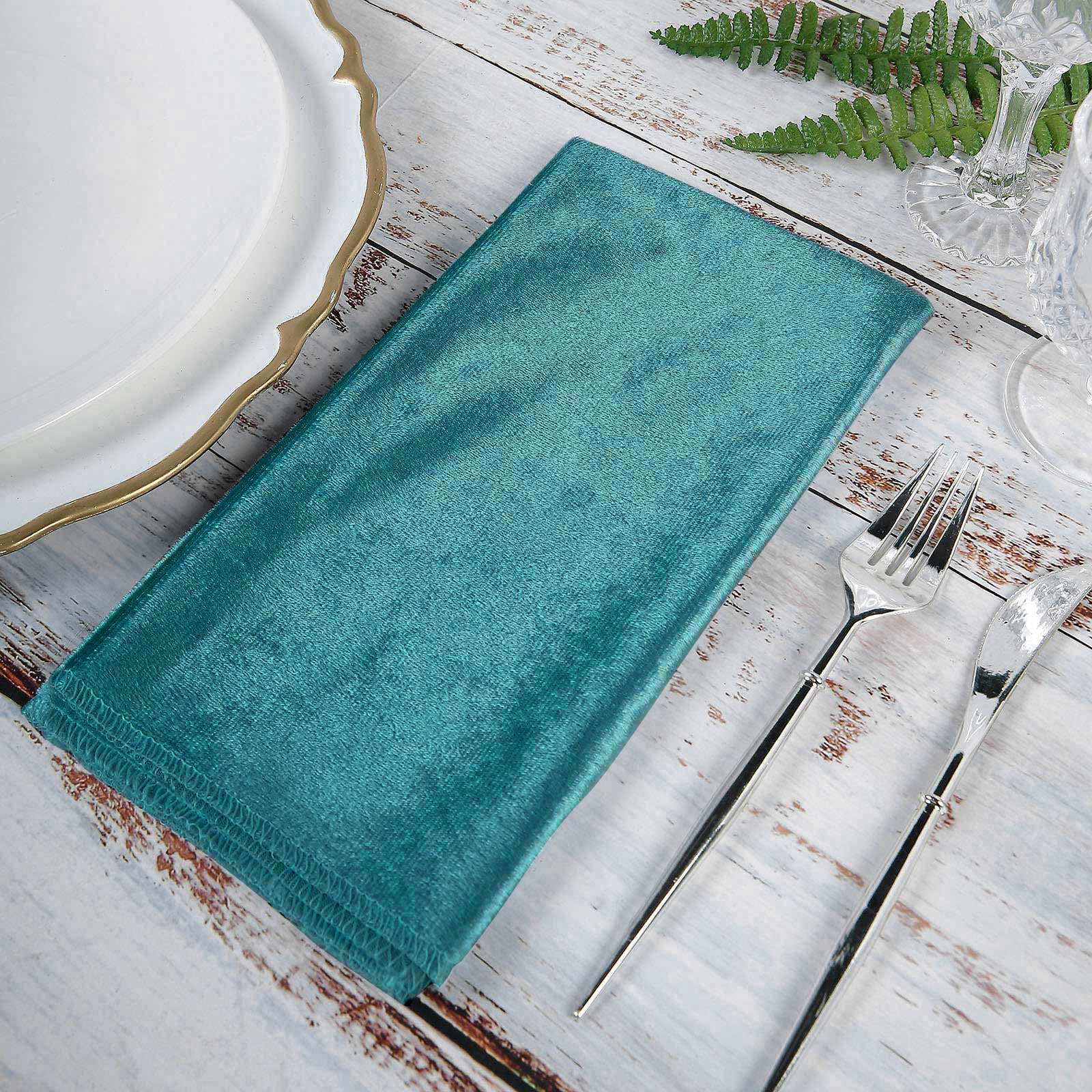 5 Pack Premium Velvet 20x20 Napkins Peacock Teal - Soft Sheen Finish Cloth Napkins