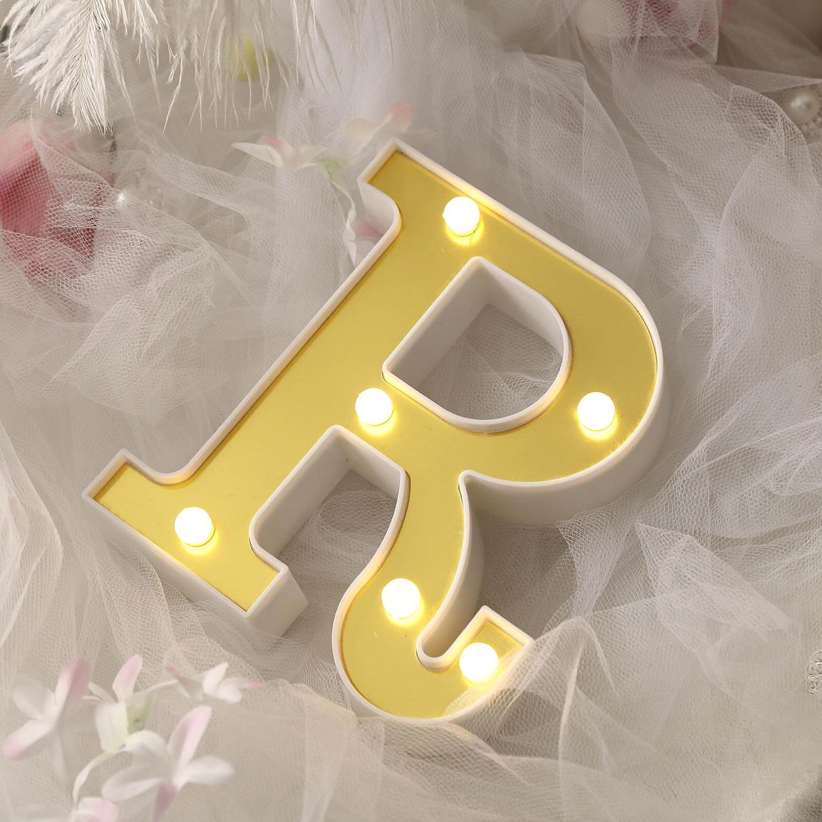 3D Marquee Letter R Warm White 6 LED Lights Gold - Chic Light-Up Decor for Events 6