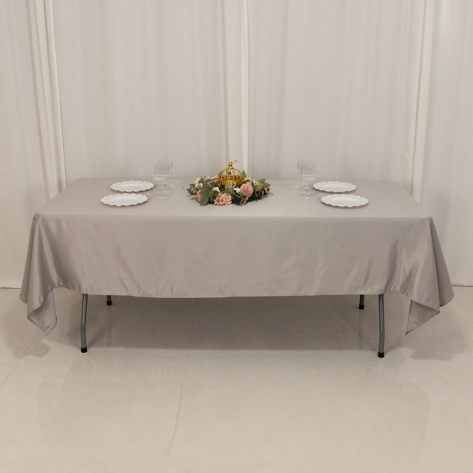 Lamour Satin 60x102 Rectangle Tablecloth Silver - Durable & Silky Soft Feel Table Cover