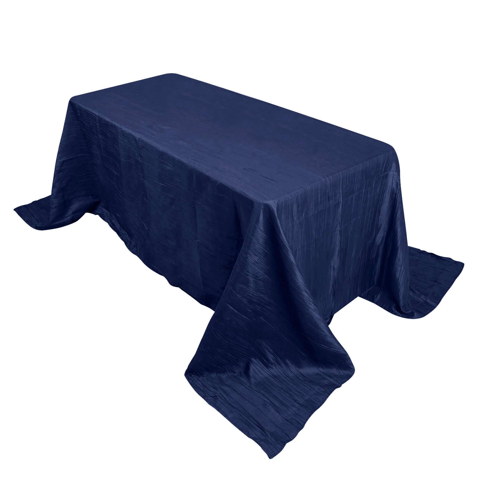 Taffeta 90x132 Rectangle Tablecloth Navy Blue - Seamless Accordion Crinkle Table Cover