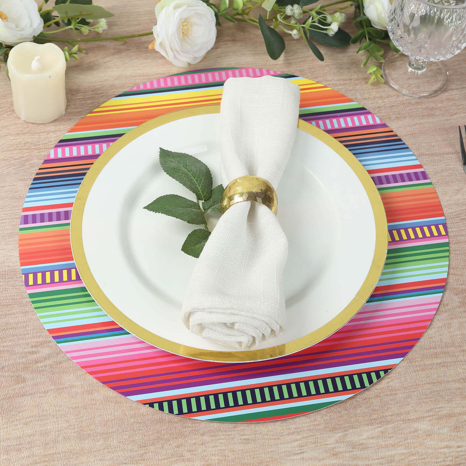 10-Pack Disposable Table Placemats with Multicolor Mexican Serape Fiesta Striped Print - 300GSM Festive Paper Placemats for Cinco de Mayo & Mexican-Themed Events 13