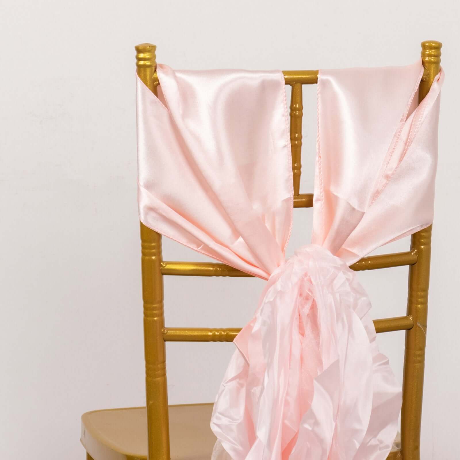 5 Pack Chiffon Satin Chair Sashes Blush - Easy to Install Ruffled Curly Willow