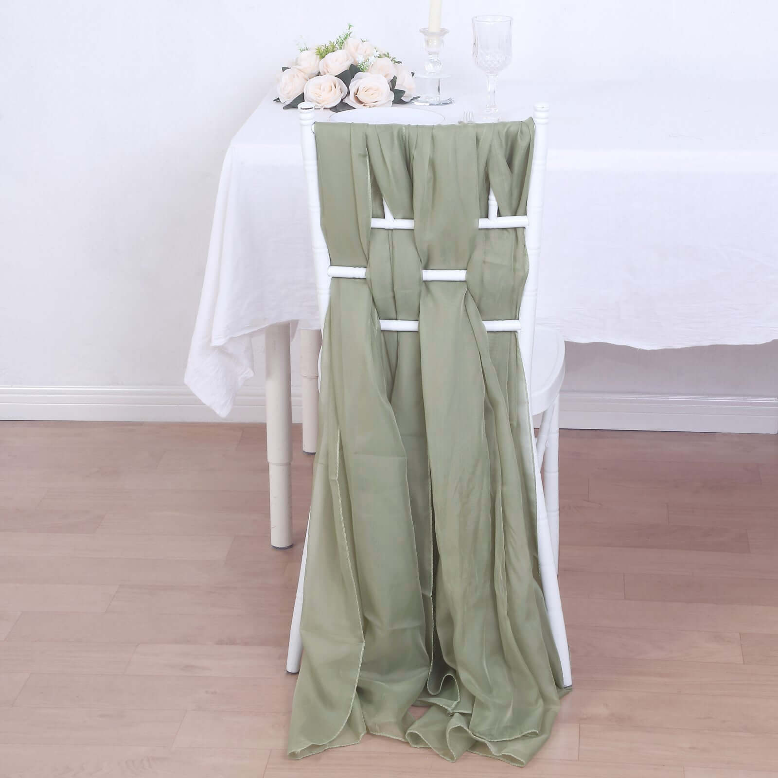 5 Pack Premium Chiffon Chair Sashes Dusty Sage Green - Soft & Lightweight Designer Chair Bows 22x78