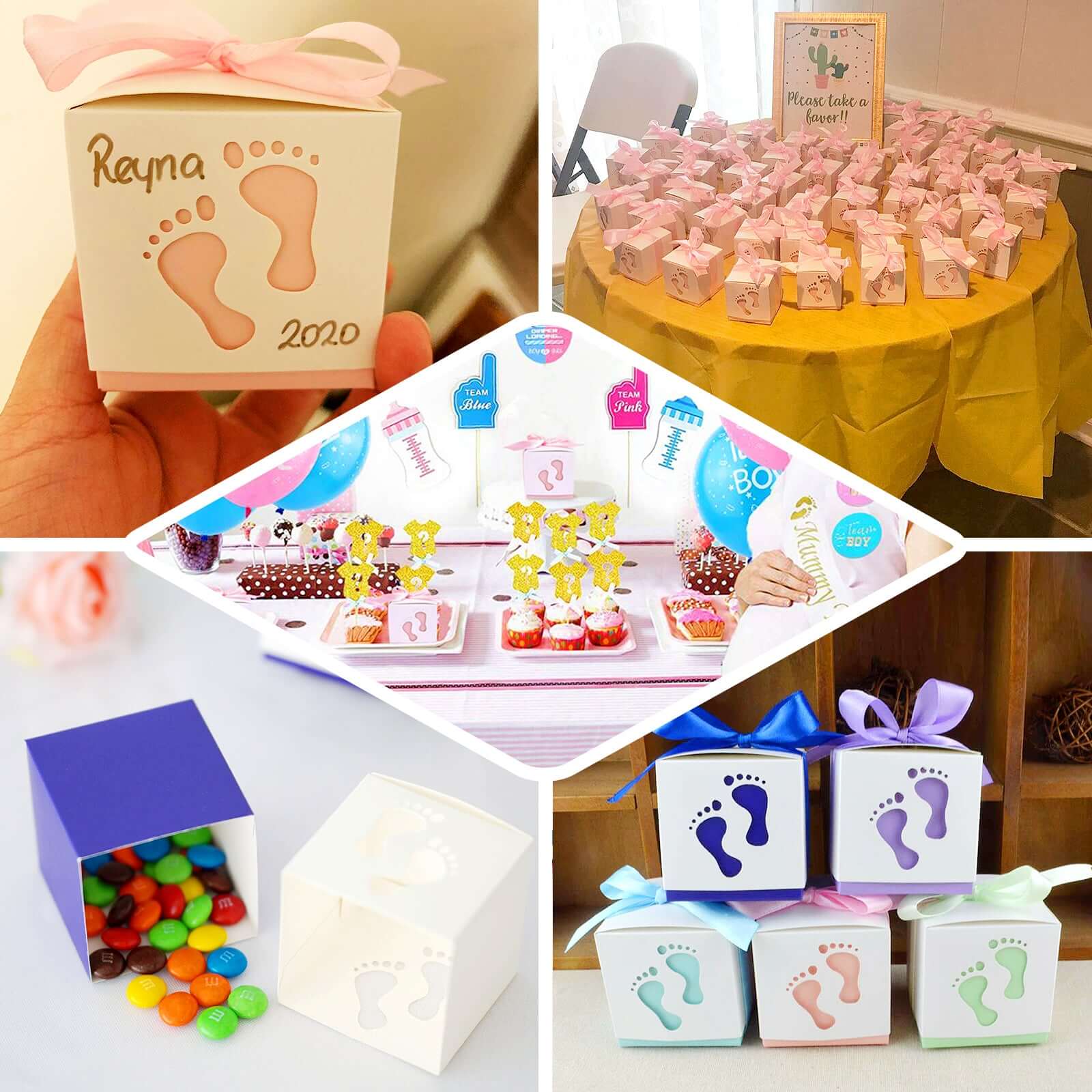 25 Pack 2 Light Blue Footprint Baby Shower Party Favor Candy Gift Boxes