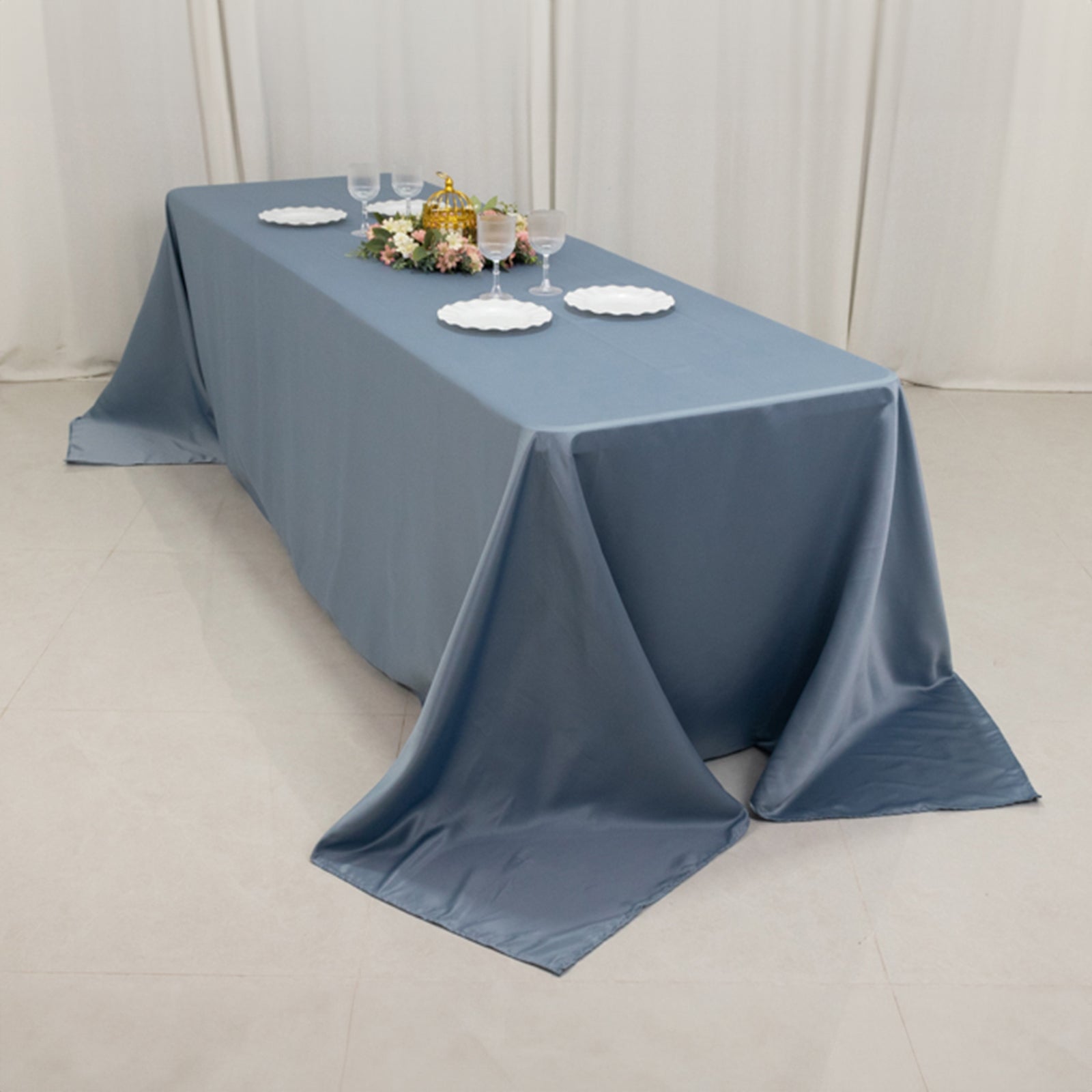 Lamour Satin 90x156 Rectangle Tablecloth Dusty Blue - Luxurious, Soft Seamless Table Cover