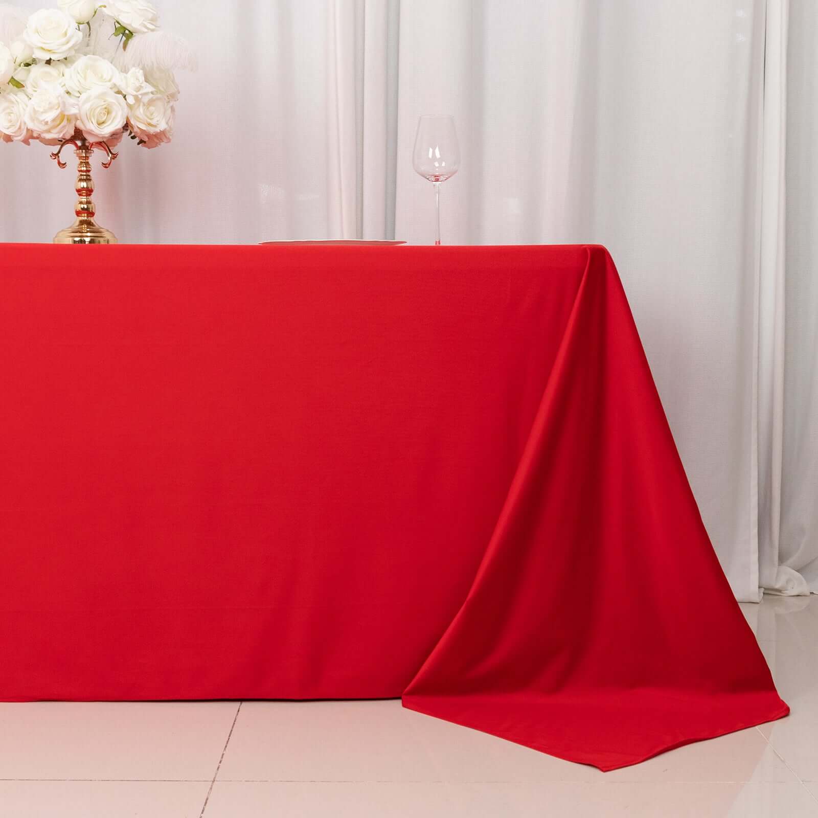 Premium Scuba Rectangular 90x132 Tablecloth Red - Wrinkle Free, Stain Resistant & Seamless Table Cover