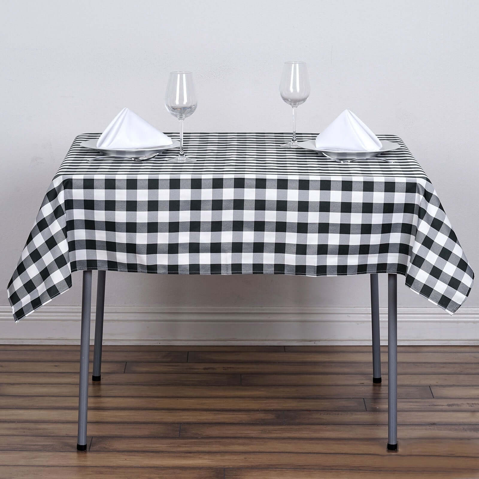 Polyester 54x54 Table Overlay Square Tablecloth White/Black - Checkered Buffalo Plaid Design for Casual Table Settings