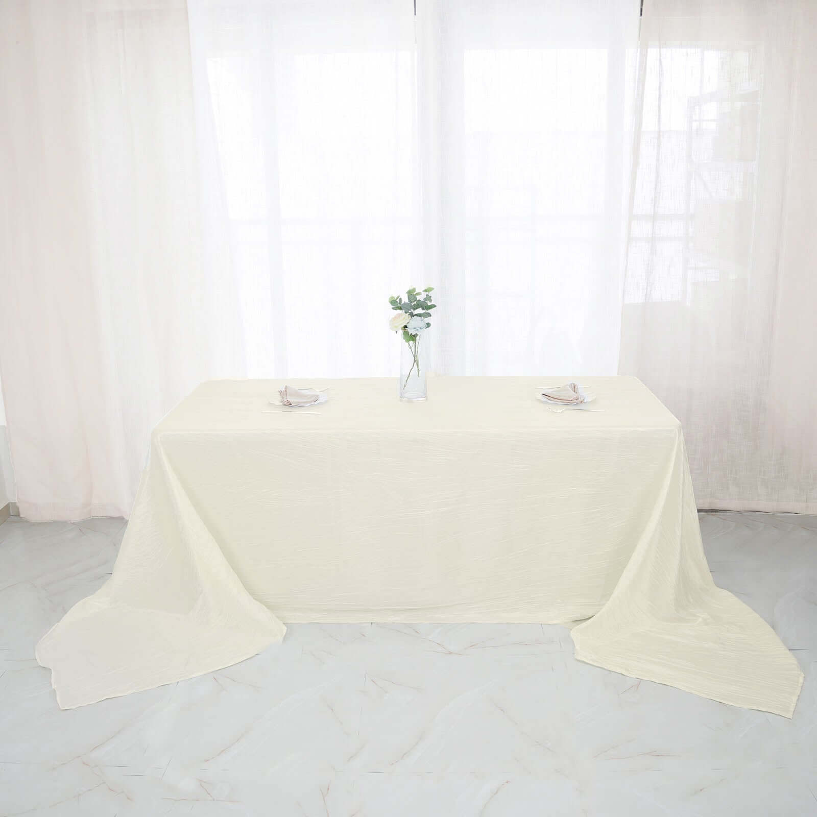 Taffeta 90x156 Rectangle Tablecloth Ivory - Accordion Crinkle Seamless Table Cover