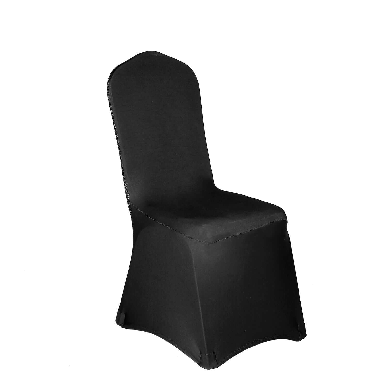 Spandex Chair Cover with Metallic Shimmer Tinsel Back for Banquet Chairs Black - Luxe Fitted Slipcover for Weddings & Parties