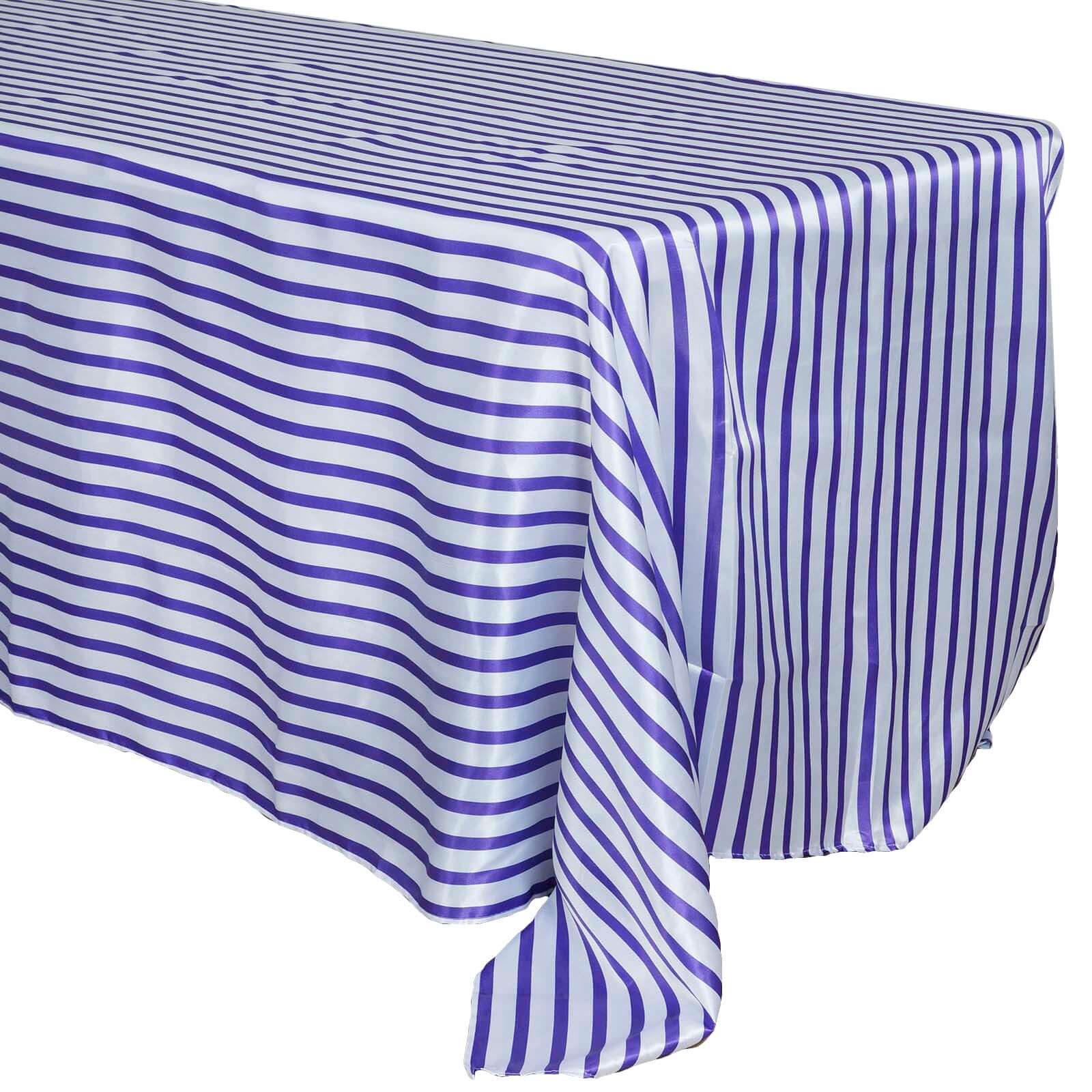 Satin 90x132 Rectangle Tablecloth White/Purple - Stripe Design with Seamless Smooth Finish Table Cover