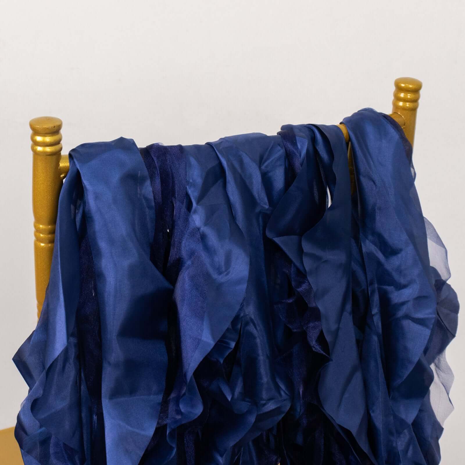 5 Pack Chiffon Satin Chair Sashes Navy Blue - Easy to Install Ruffled Curly Willow