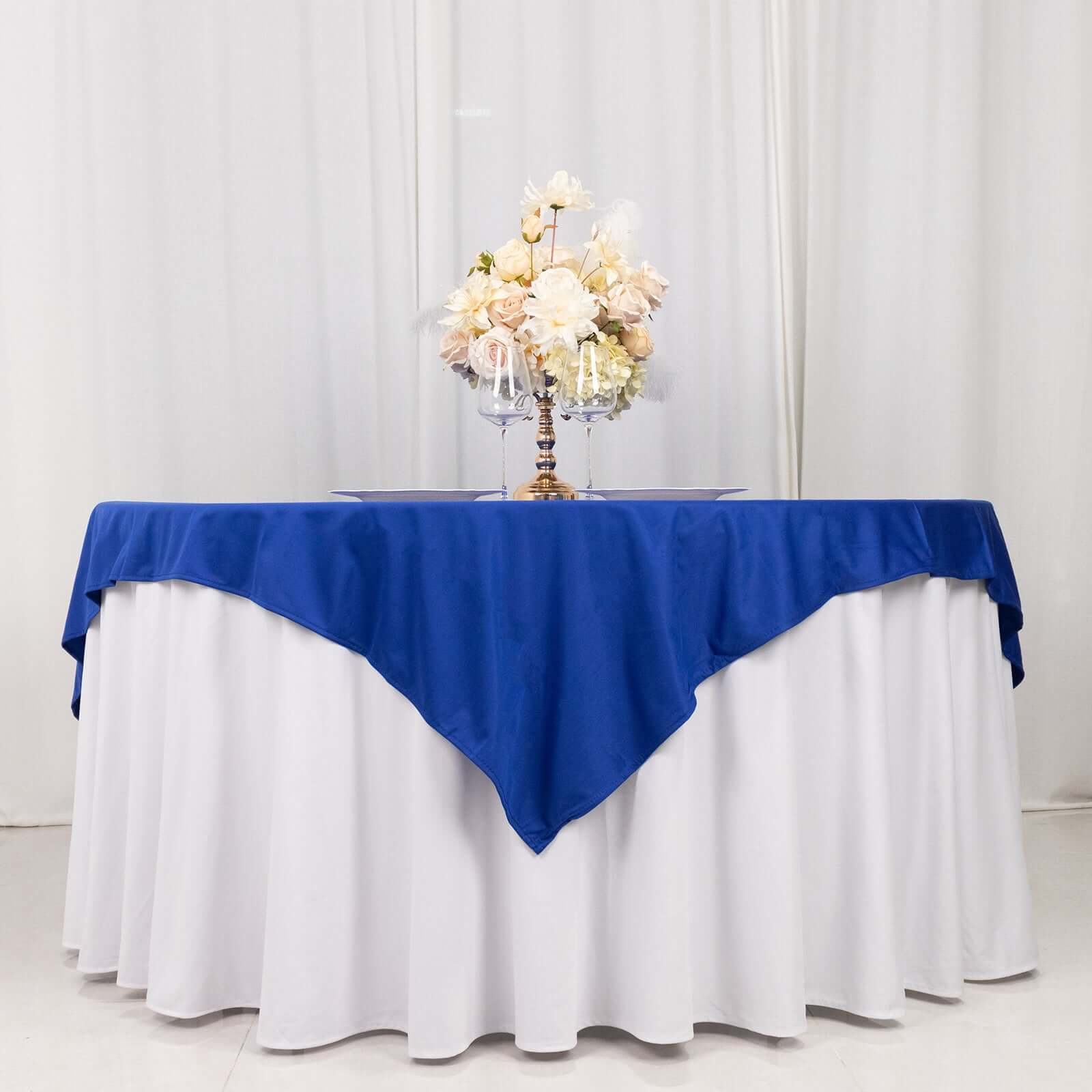 Premium Scuba 70x70 Table Overlay Square Tablecloth Royal Blue - Wrinkle Free & Stain Resistant Table Cover