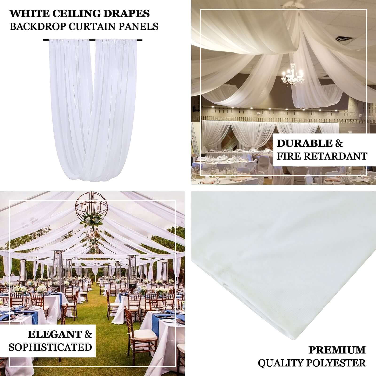 White Scuba Polyester Ceiling Drape Backdrop Curtain Panel, Commercial Grade Fire Retardant Wrinkle Free Draping Fabric With Rod Pockets - 5ftx40ft