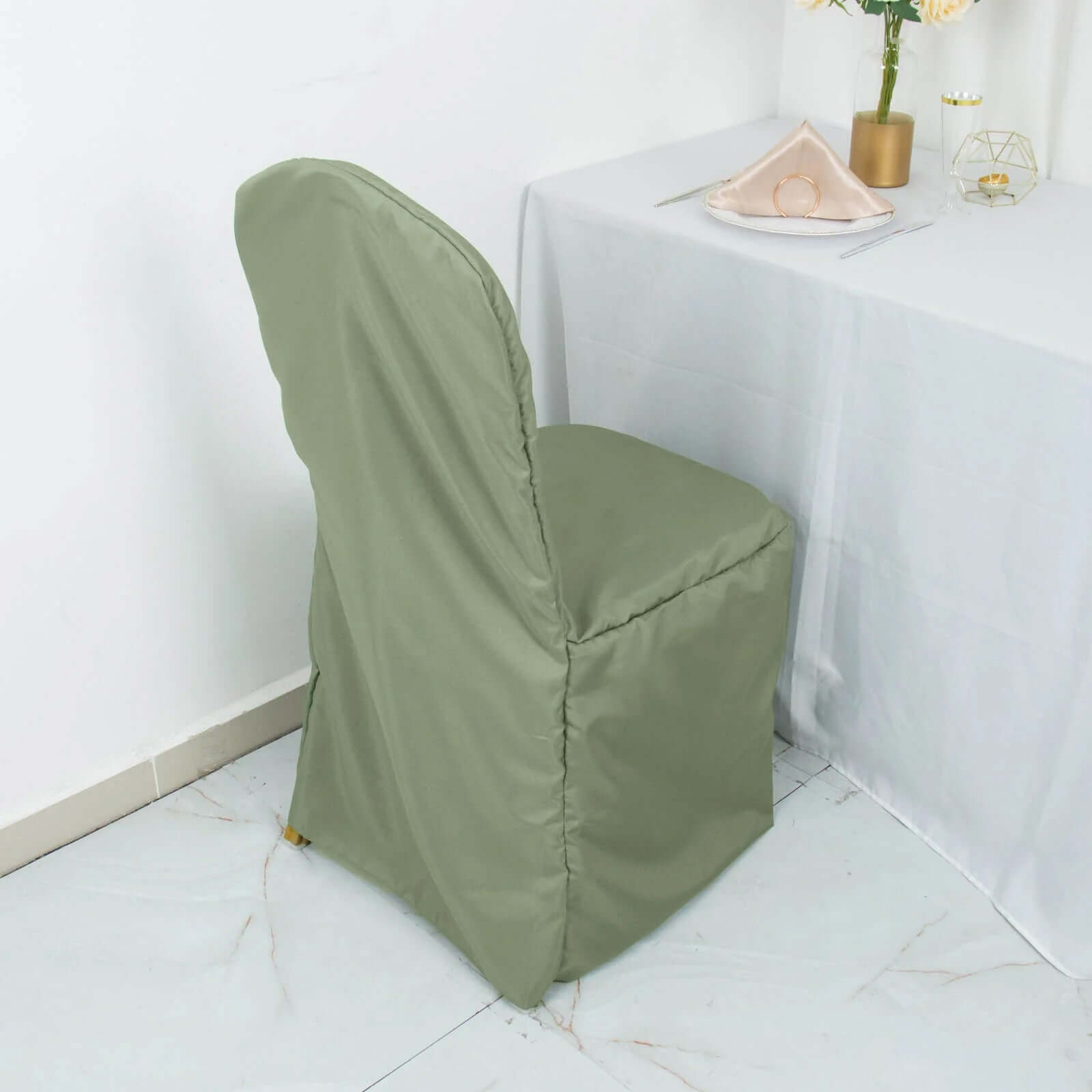 10 Pack Polyester Chair Cover for Banquet Chairs Dusty Sage Green - Stain-Resistant Reusable Slip-On Slipcover