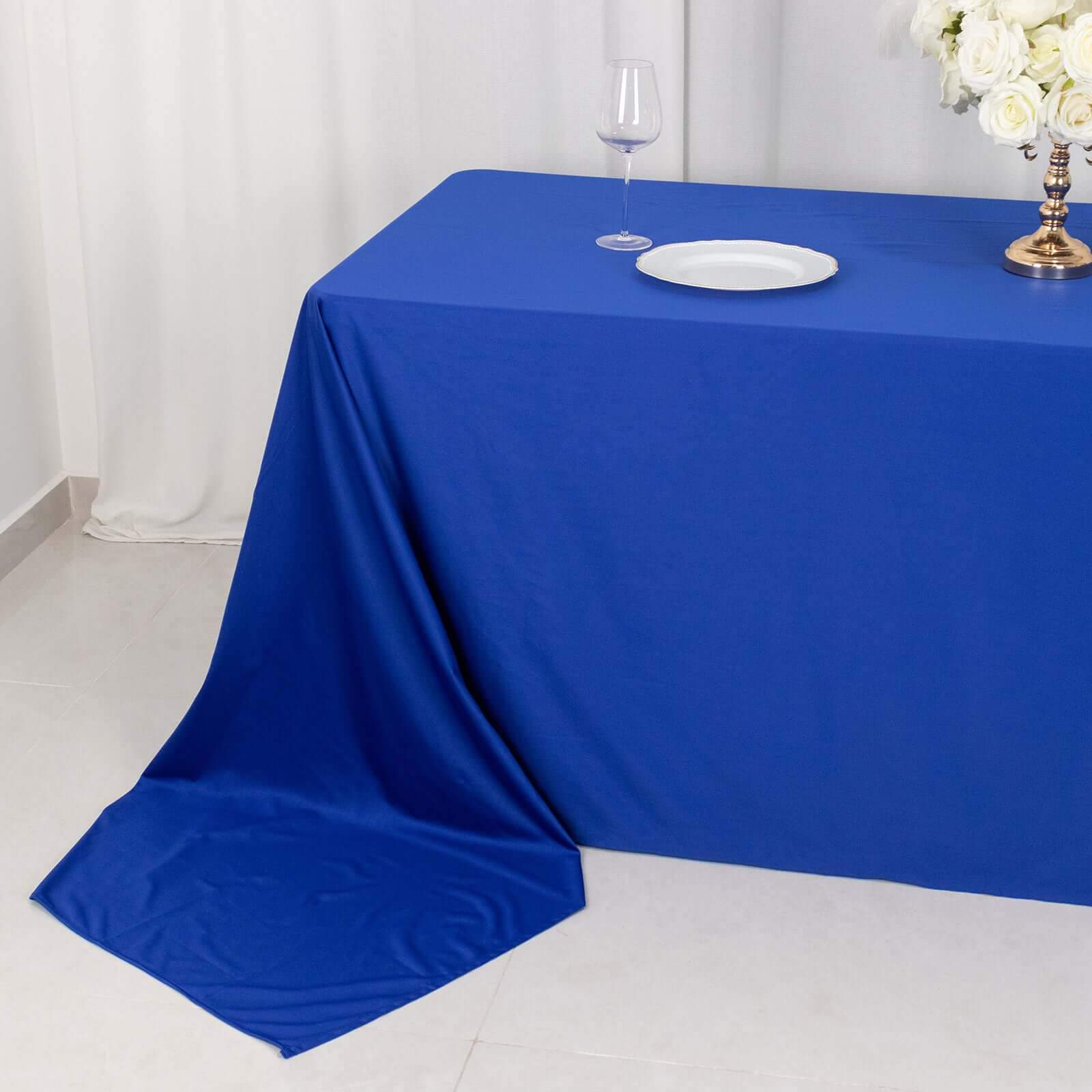 Premium Scuba Rectangular 90x156 Tablecloth Royal Blue - Wrinkle Free, Stain Resistant & Seamless Table Cover