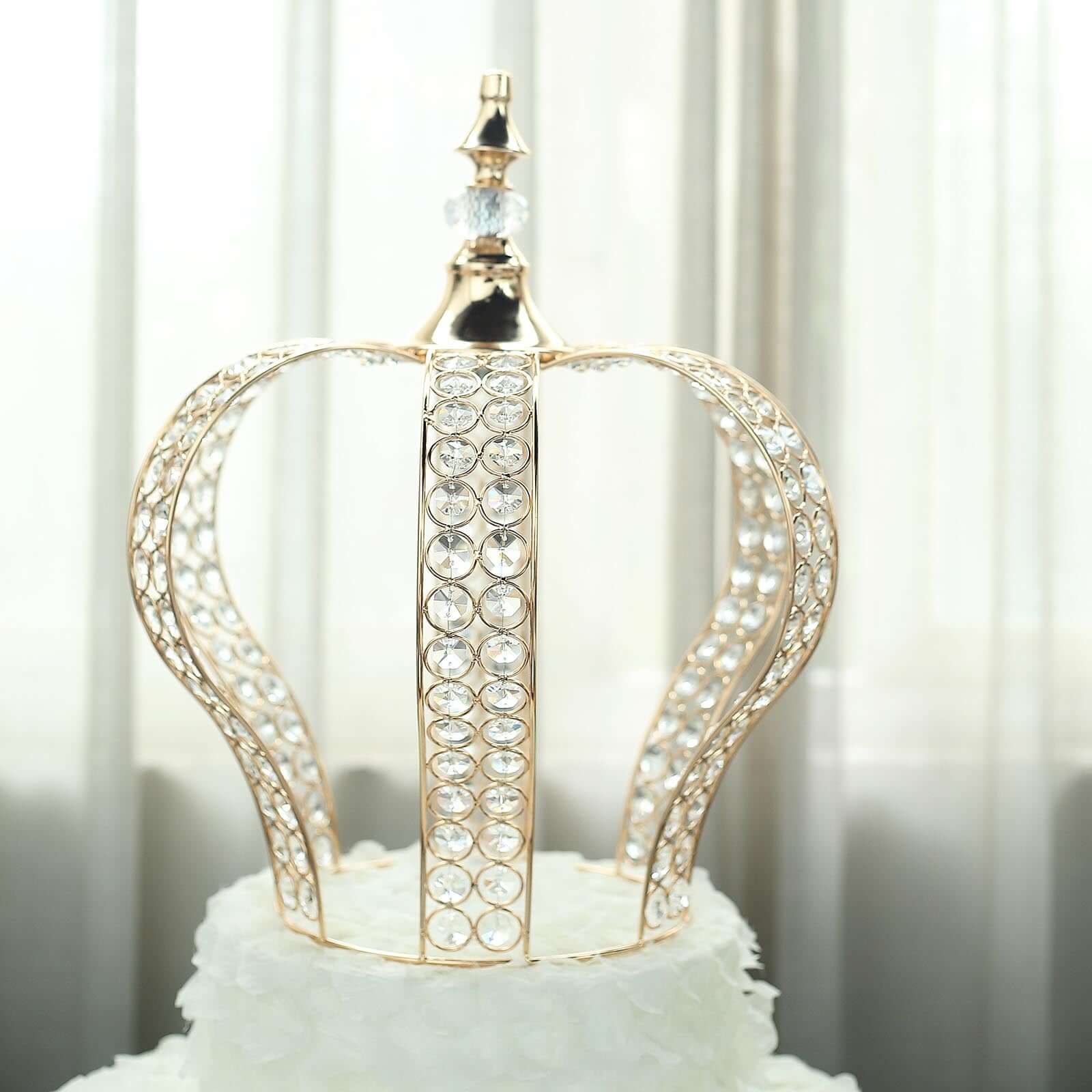 Crystal-Bead Royal Crown Cake Topper Metallic Gold - Graceful Cake Centerpiece Decor for Royal-Themed Baby Showers Sweet 16 Cakes & Event Centerpieces 16