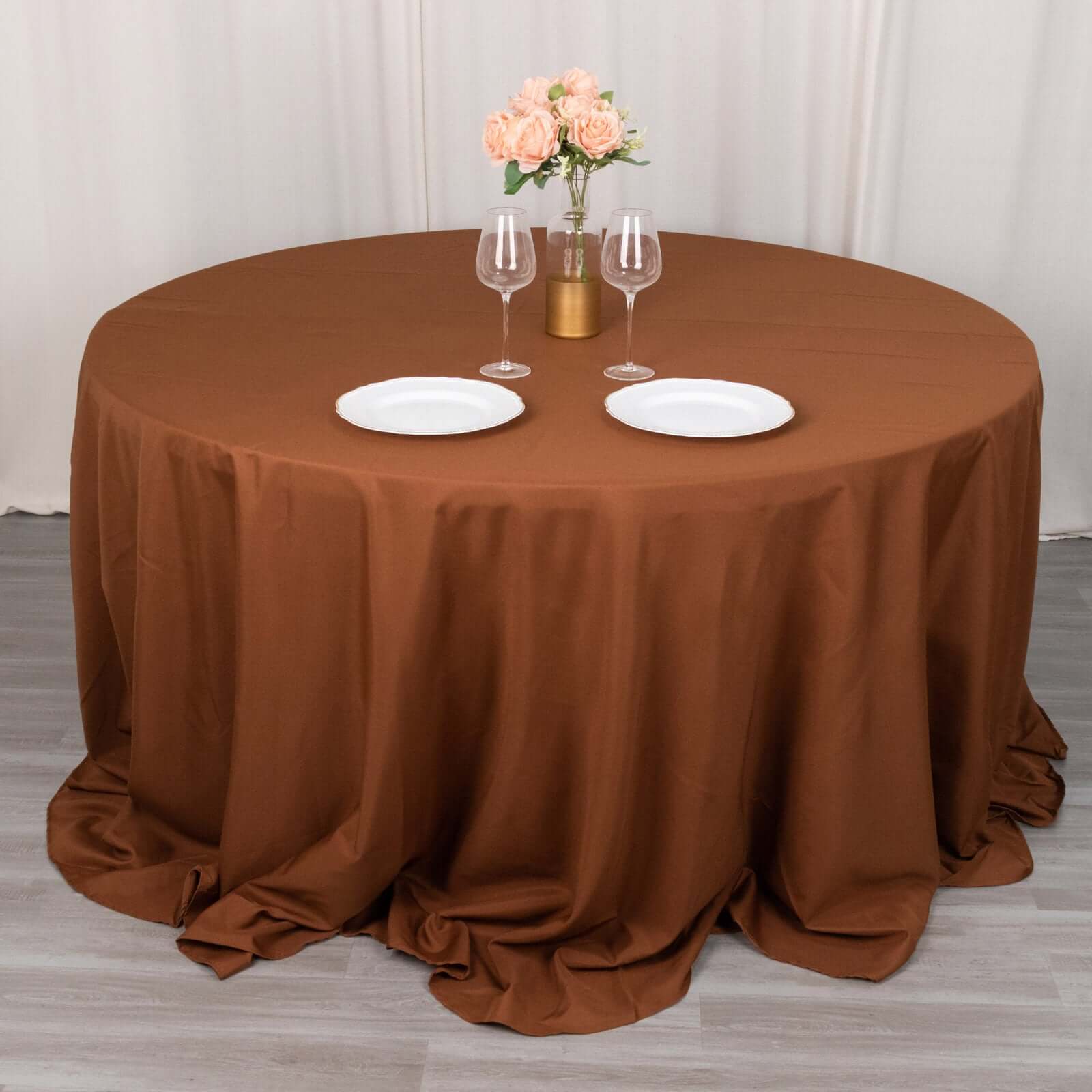 Polyester 132 Round Tablecloth Cinnamon Brown - Seamless Chic Table Cover