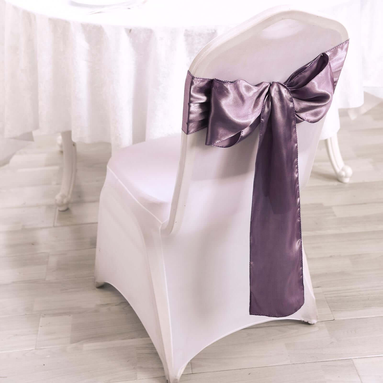 5 Pack Satin Chair Sashes Violet Amethyst - Durable Chair Bows with Shiny Finish 6x106