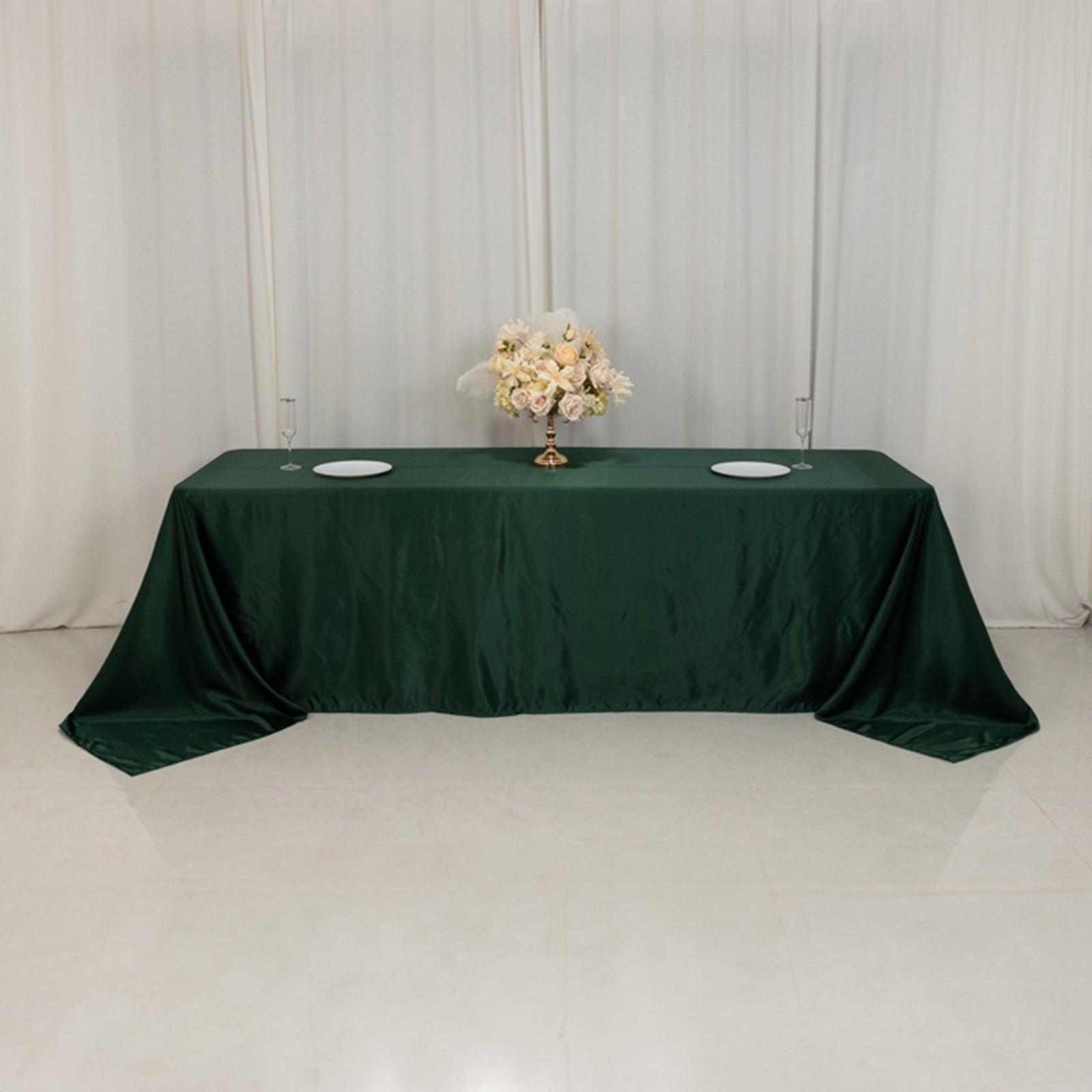 Lamour Satin 90x156 Rectangle Tablecloth Hunter Emerald - Luxurious, Soft Seamless Table Cover