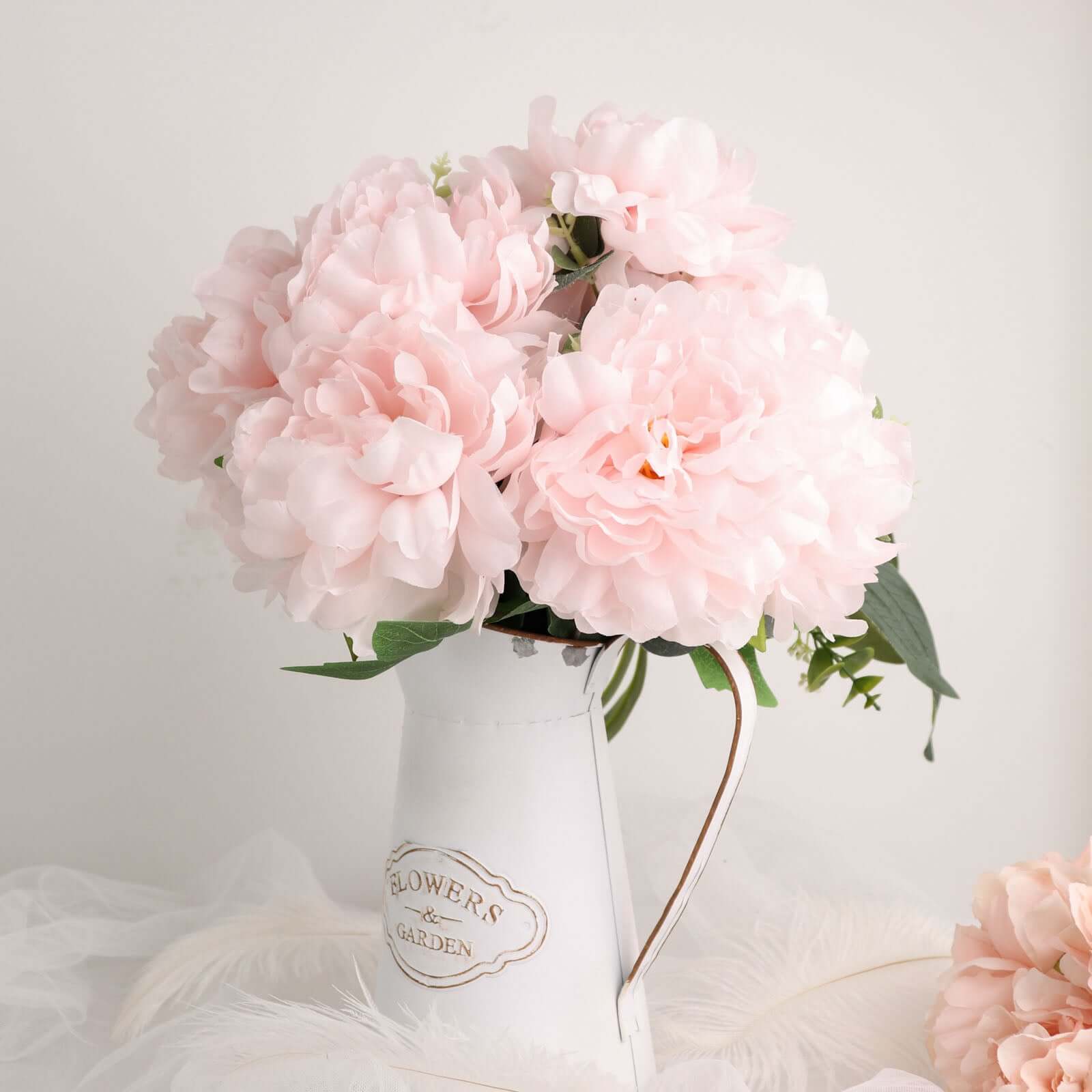 2 Bushes 17 Blush Artificial Silk Peony Flower Bouquets, Real Touch Peonies Spray