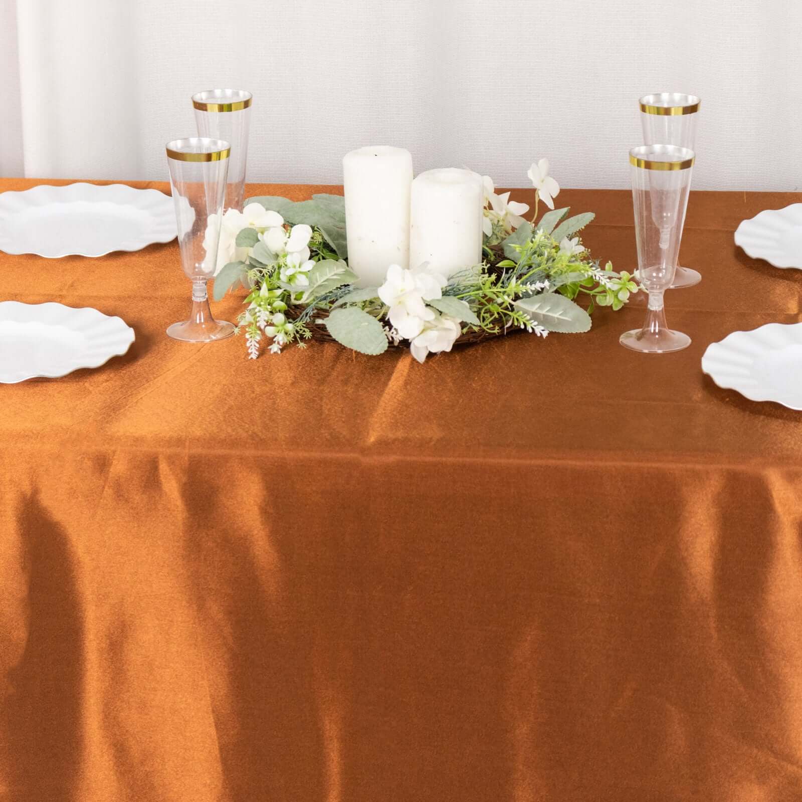 Satin Rectangular 90x132 Tablecloth Cinnamon Brown Satin - Seamless Table Cover