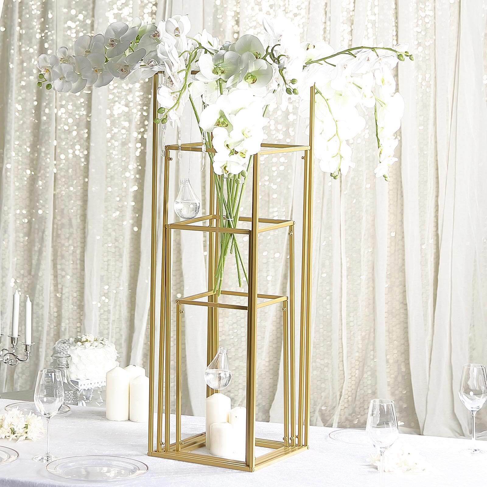 Set of 4 Metal Flower Stands Frame Wedding Column Centerpieces Matte Gold - Durable Display 16/24/32/40