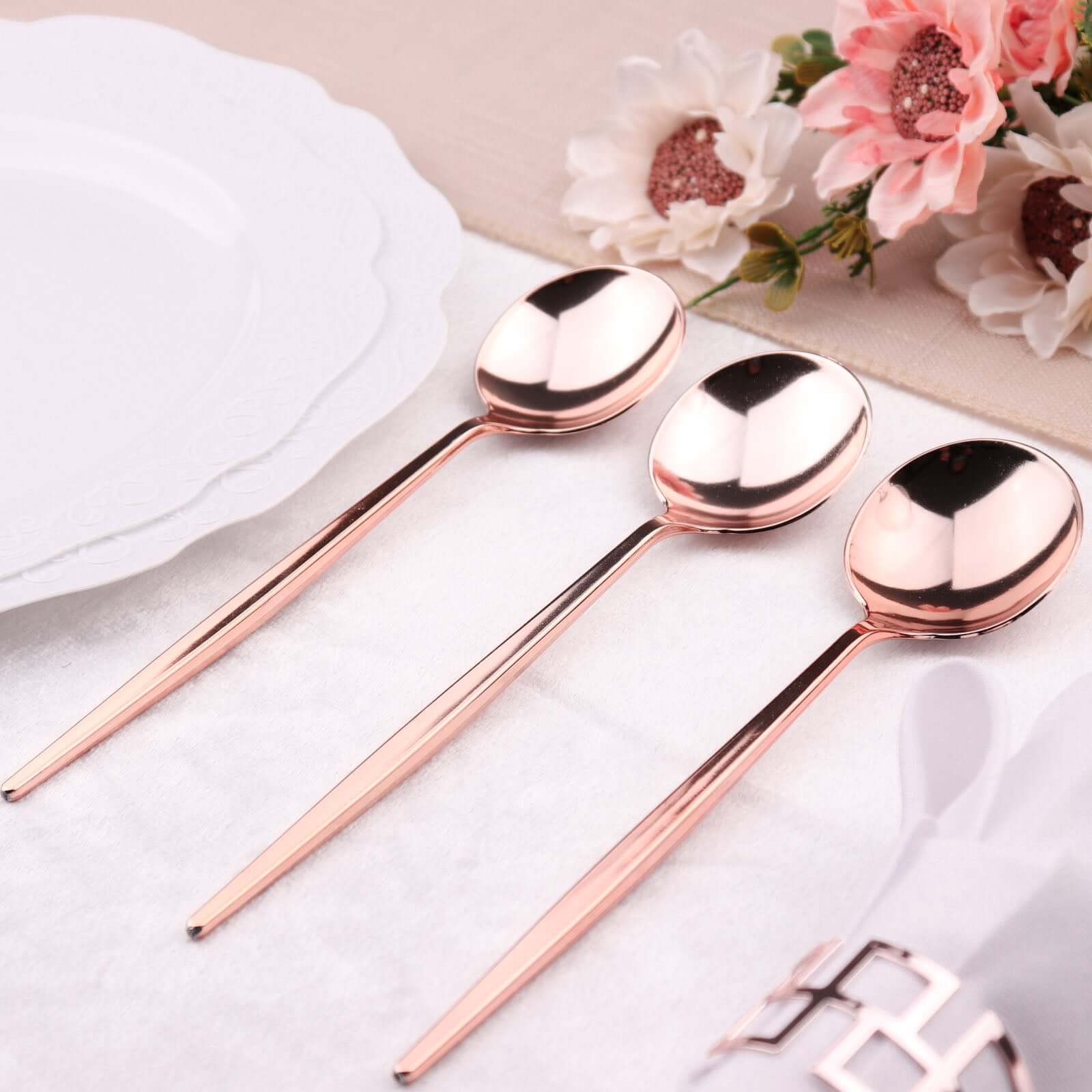 24-Pack Plastic Spoons Glossy Rose Gold - Premium Heavy Duty Disposable Silverware 8