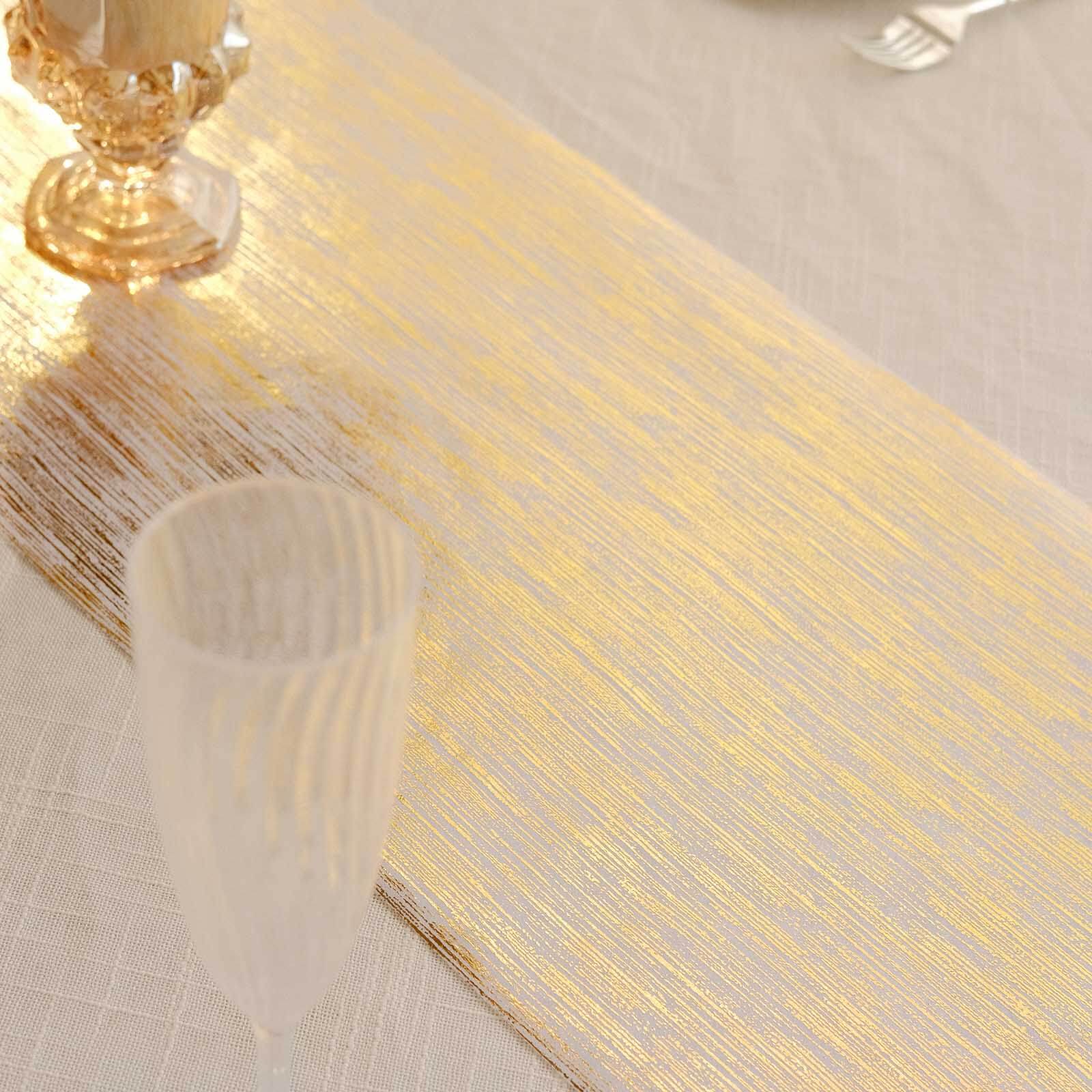 Disposable Table Runner Roll 11x108 Metallic Gold Faux Suede Print - Stylish Non-Woven Event Decoration