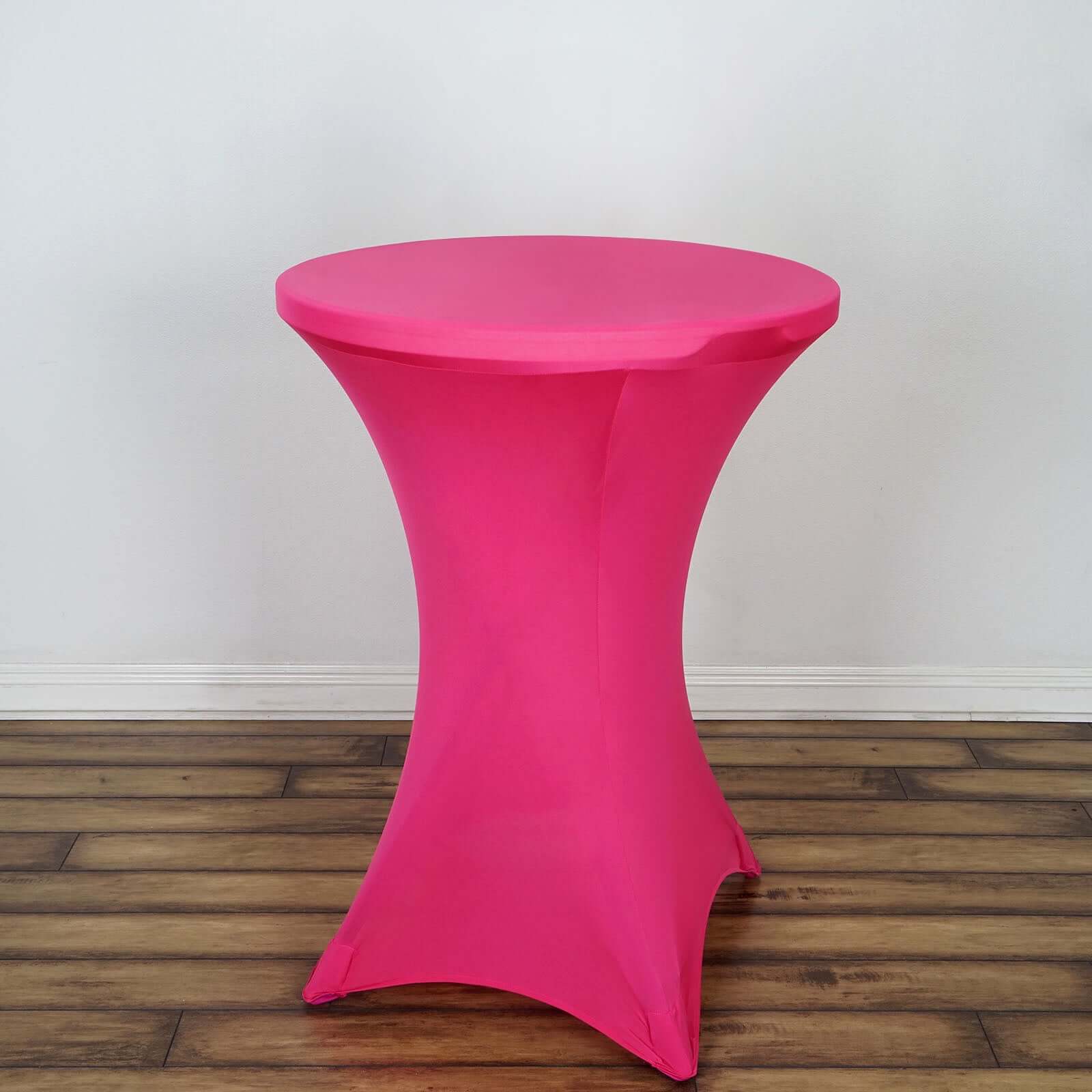 Spandex 24-32 Round Cocktail Table Cover Fuchsia - Easy to Maintain Stretch Fitted Highboy Tablecloth