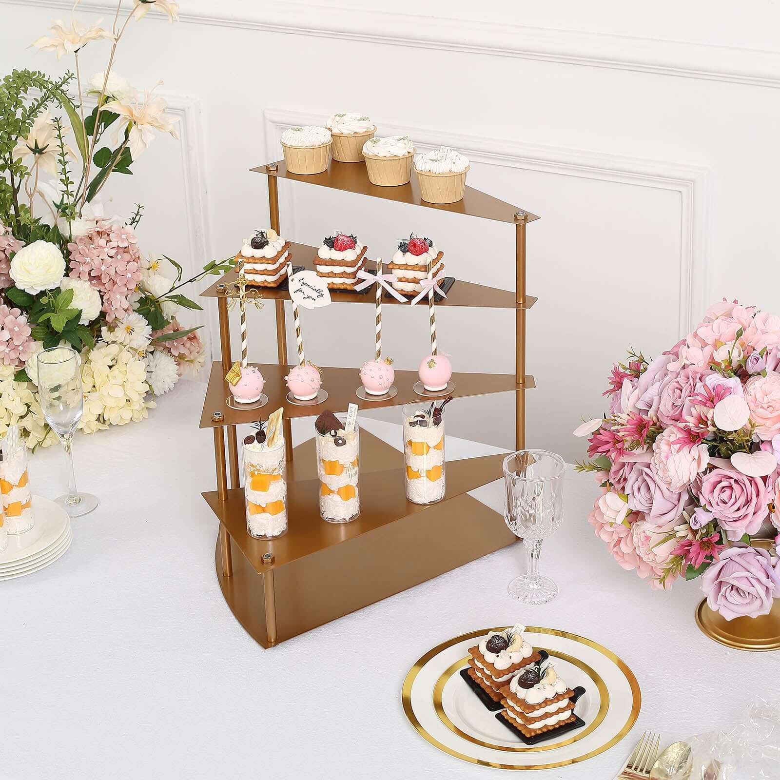 4-Tier Metal Spiral Stairway Cupcake Display Stand Gold - Dessert Cake Step Pedestal Tray 17