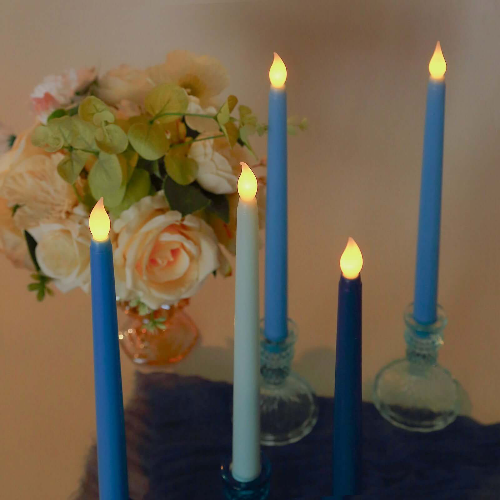 8-Pack LED Flickering Lighting Mixed Blue - Flameless Battery Operated Taper Candles 11