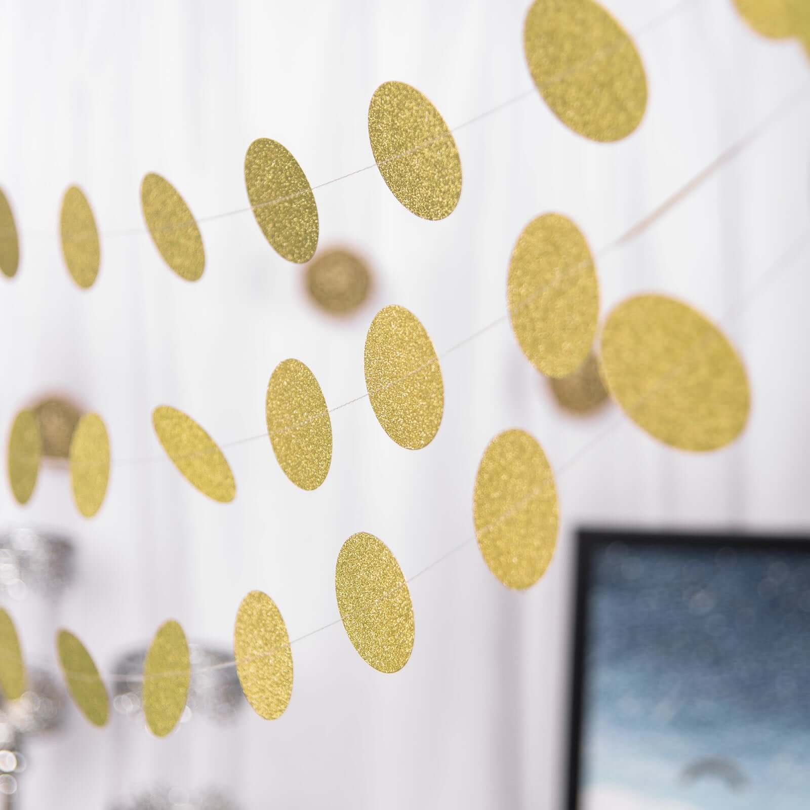 3 Pack 7.5ft Gold Circle Dot Party Paper Garland Banner, Hanging Backdrop Streamer