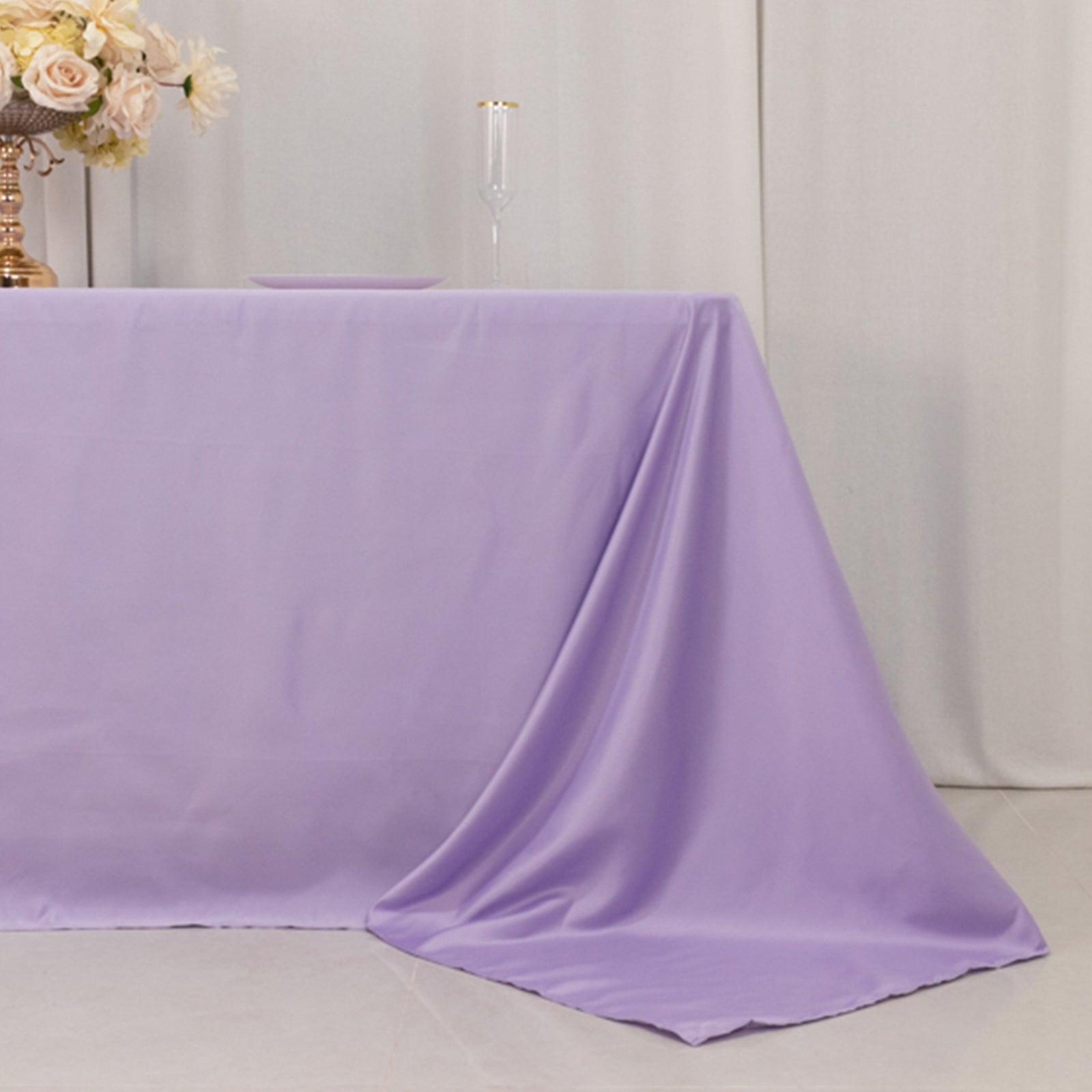 Lamour Satin 90x132 Rectangle Tablecloth Lavender Lilac - Soft & Silk-Like Seamless Table Cover